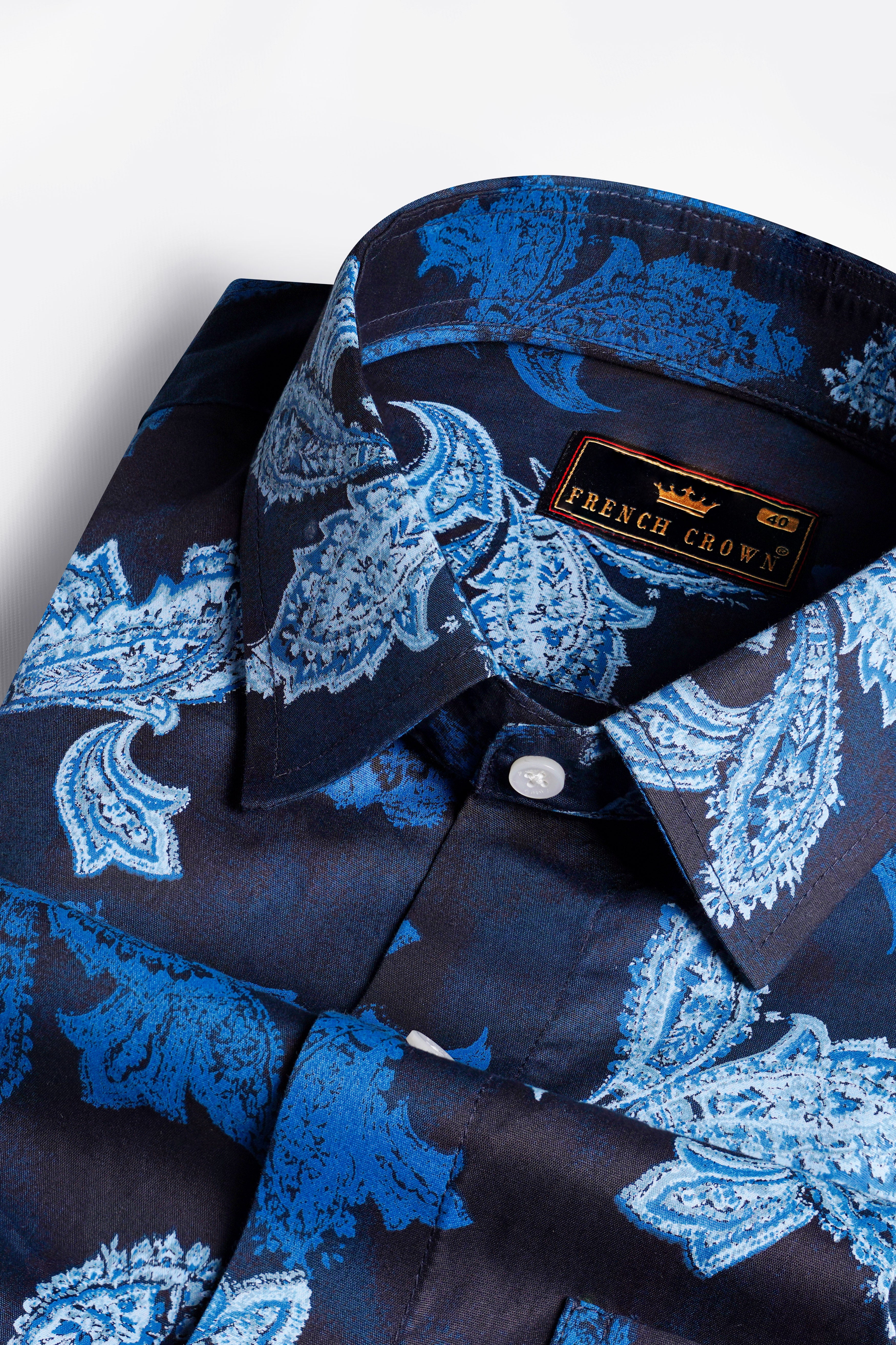 Cloud Burst Blue with Havelock Blue Paisley Printed Super Soft Premium Cotton Shirt