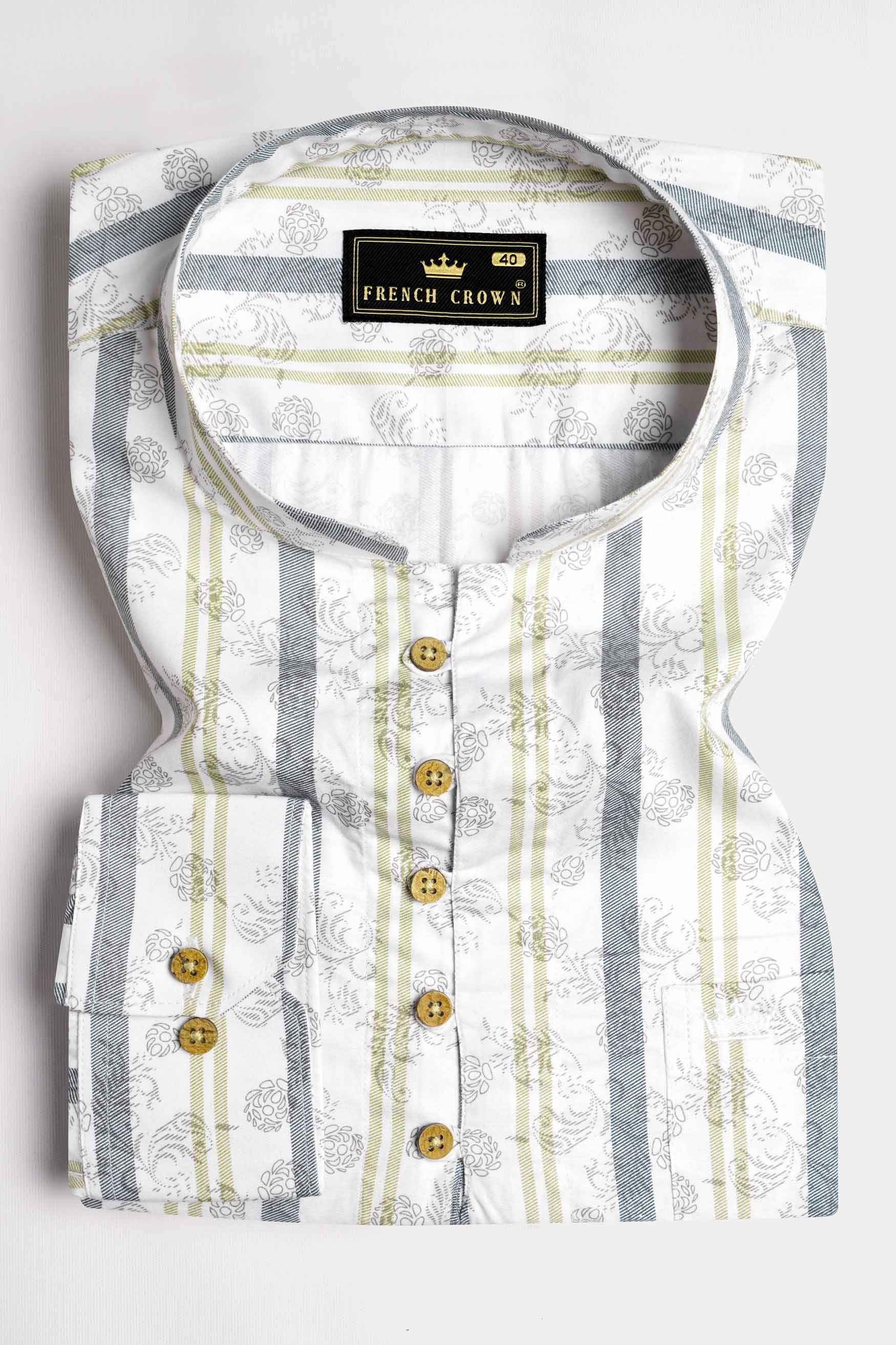 Bright White Multicoloured Striped Super Soft Premium Cotton Kurta Shirt