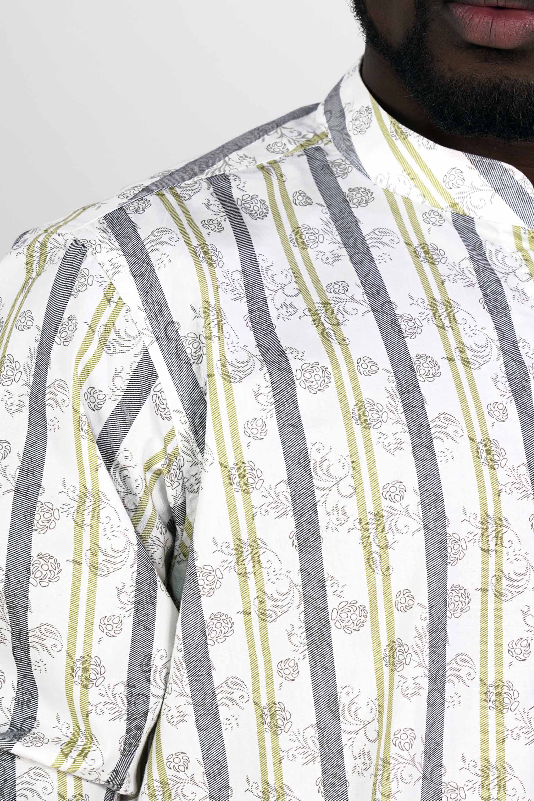Bright White Multicoloured Striped Super Soft Premium Cotton Kurta Shirt