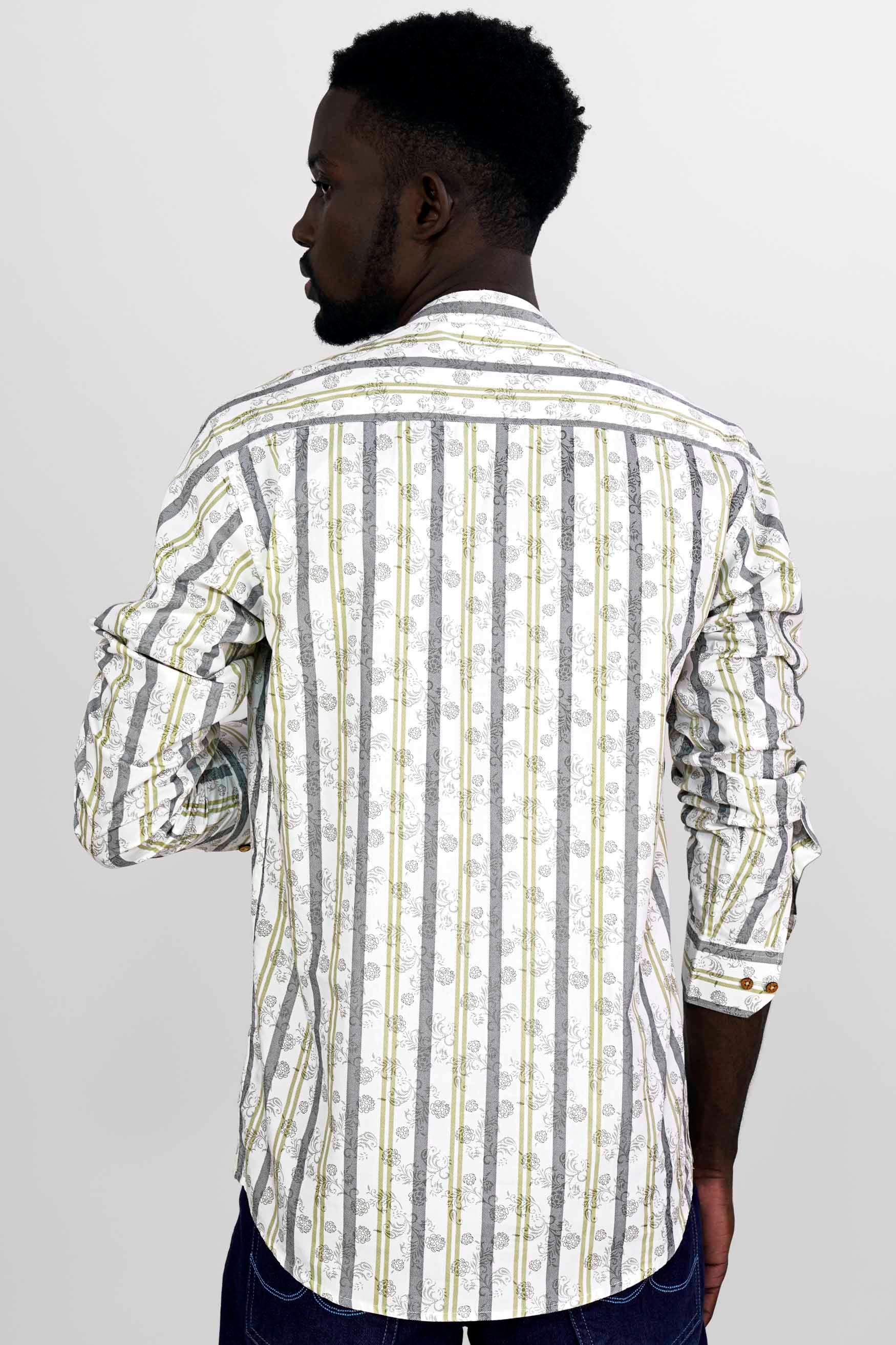 Bright White Multicoloured Striped Super Soft Premium Cotton Kurta Shirt