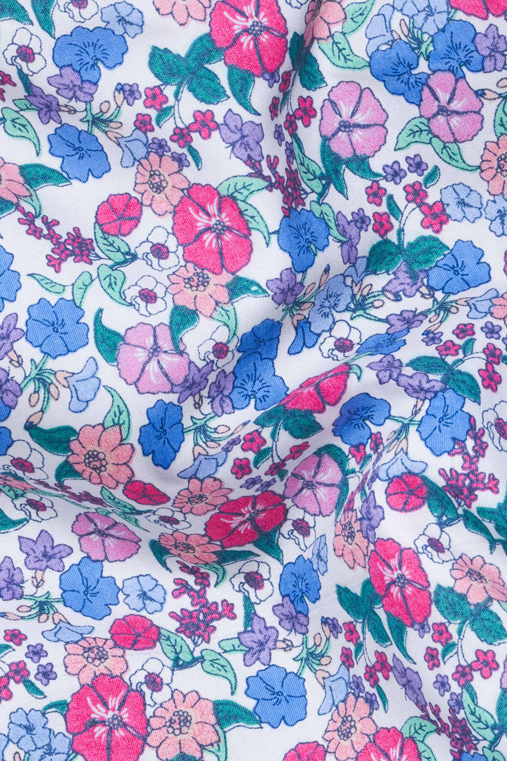 Bright White with Havelock Blue Multicolour Ditsy Printed Premium Cotton Shirt