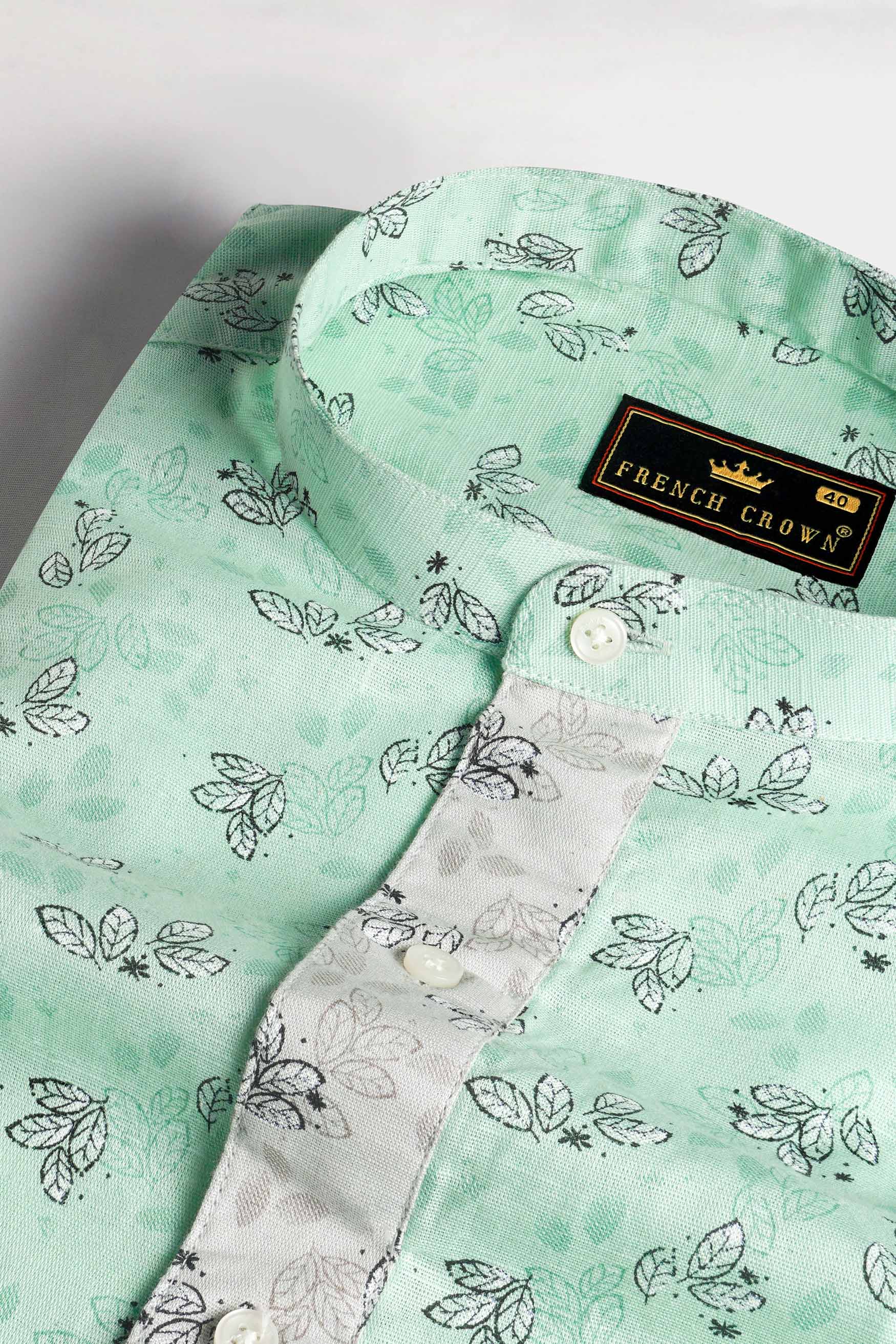 Ironstone Green Leaves Printed Luxurious Linen Designer Shirt