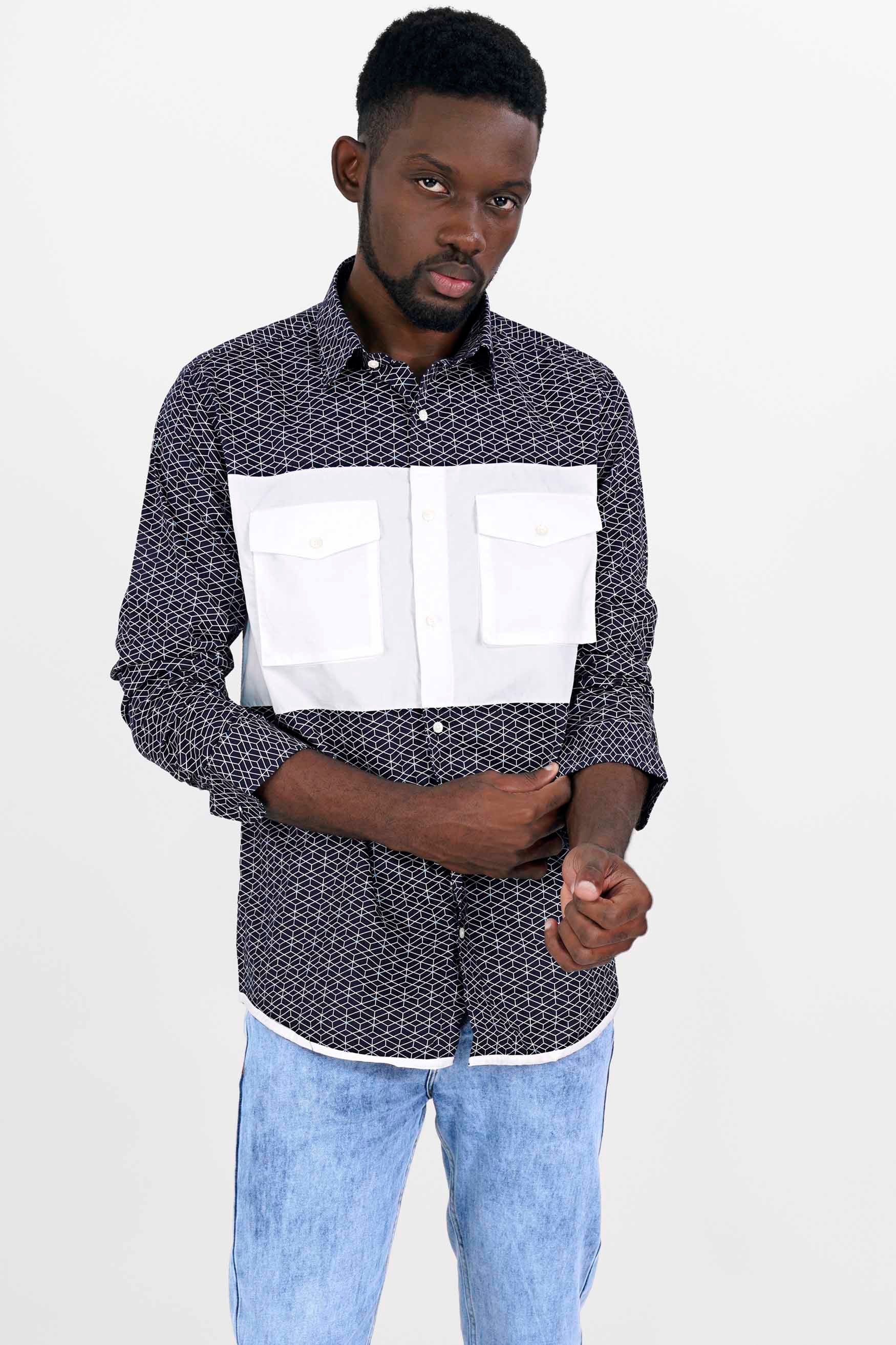 Cloud Burst Blue and White Twill Printed Premium Cotton Shirt