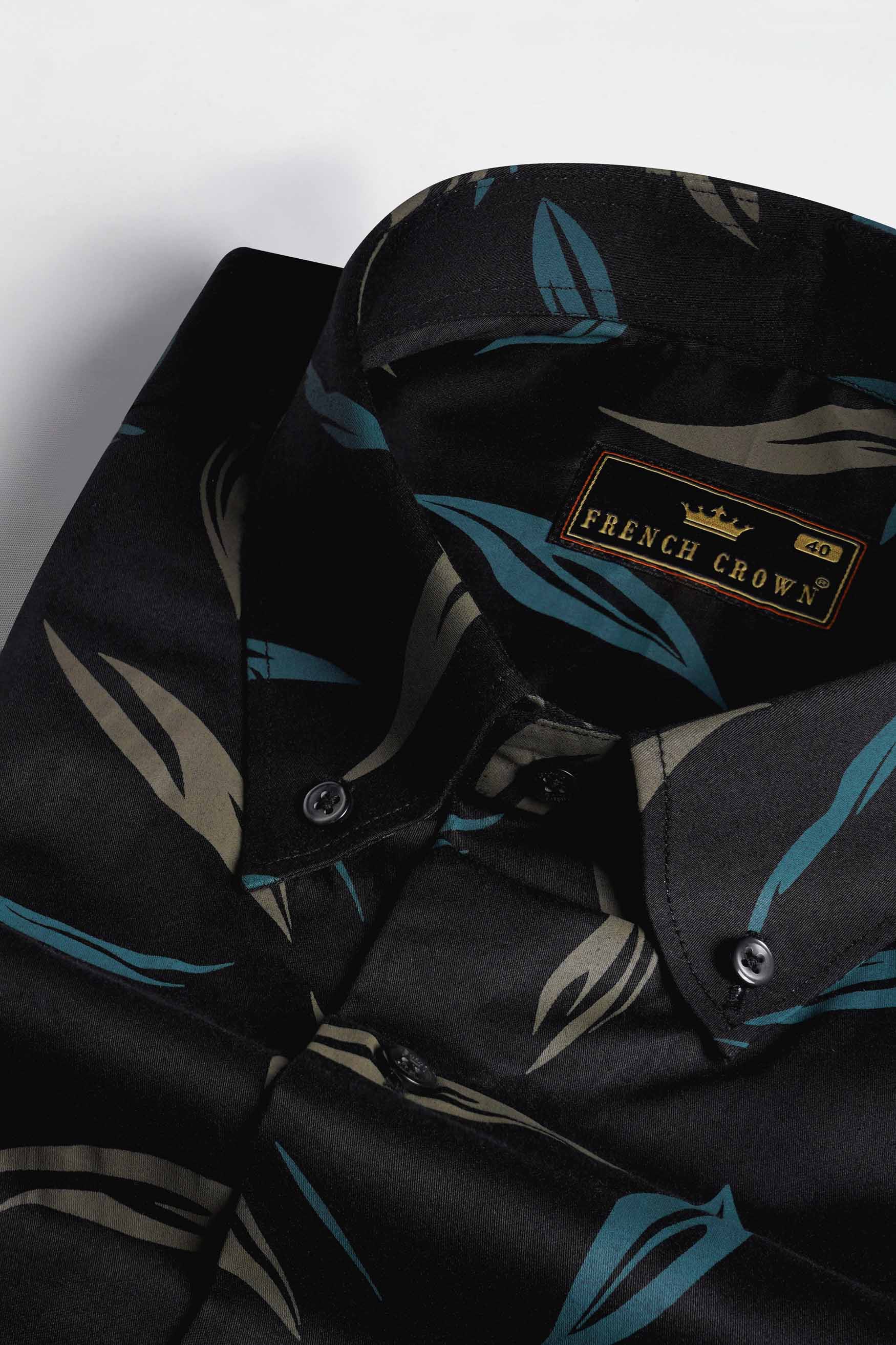 Jade Black with Greenish and Camouflage Brown Printed Twill Premium Cotton Shirt