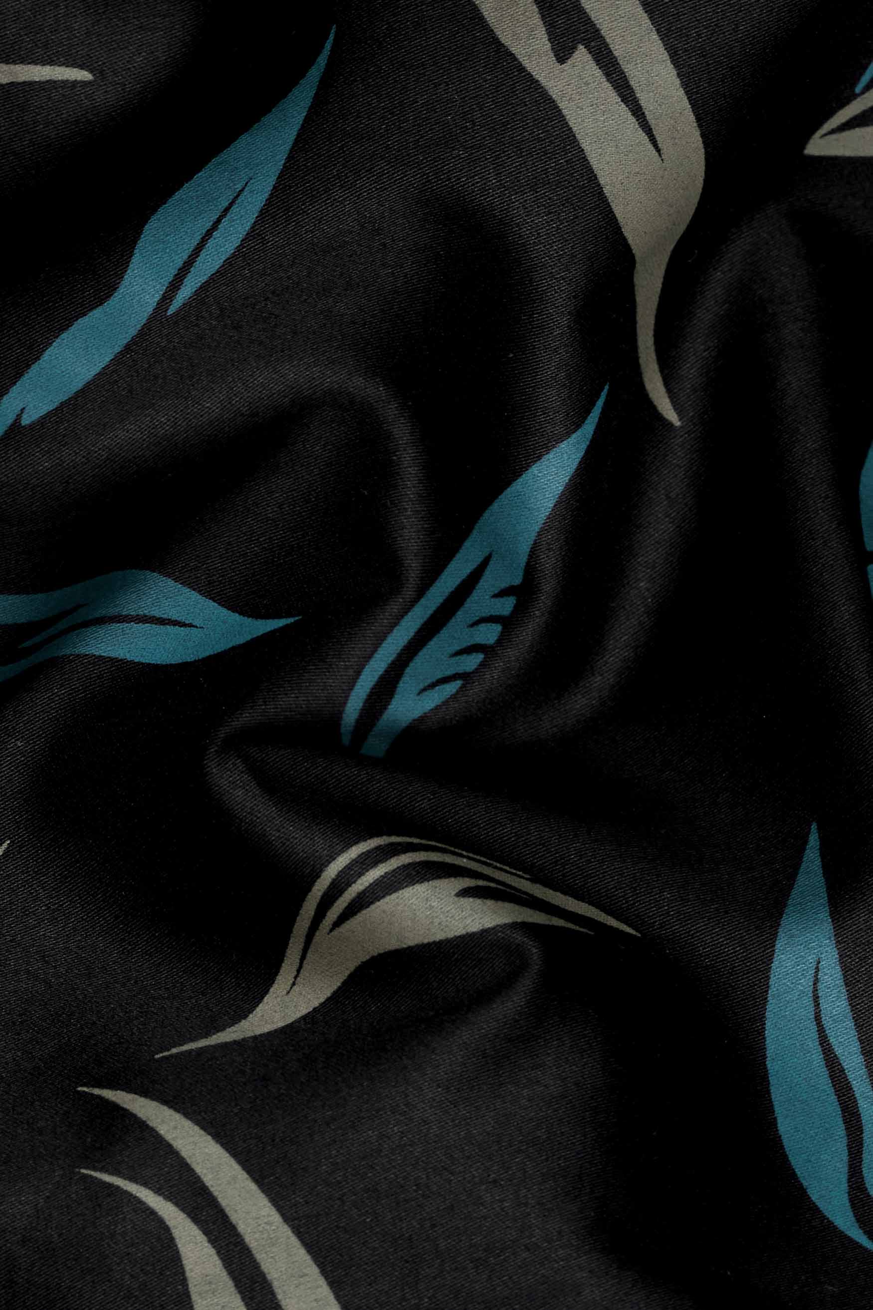 Jade Black with Greenish and Camouflage Brown Printed Twill Premium Cotton Shirt