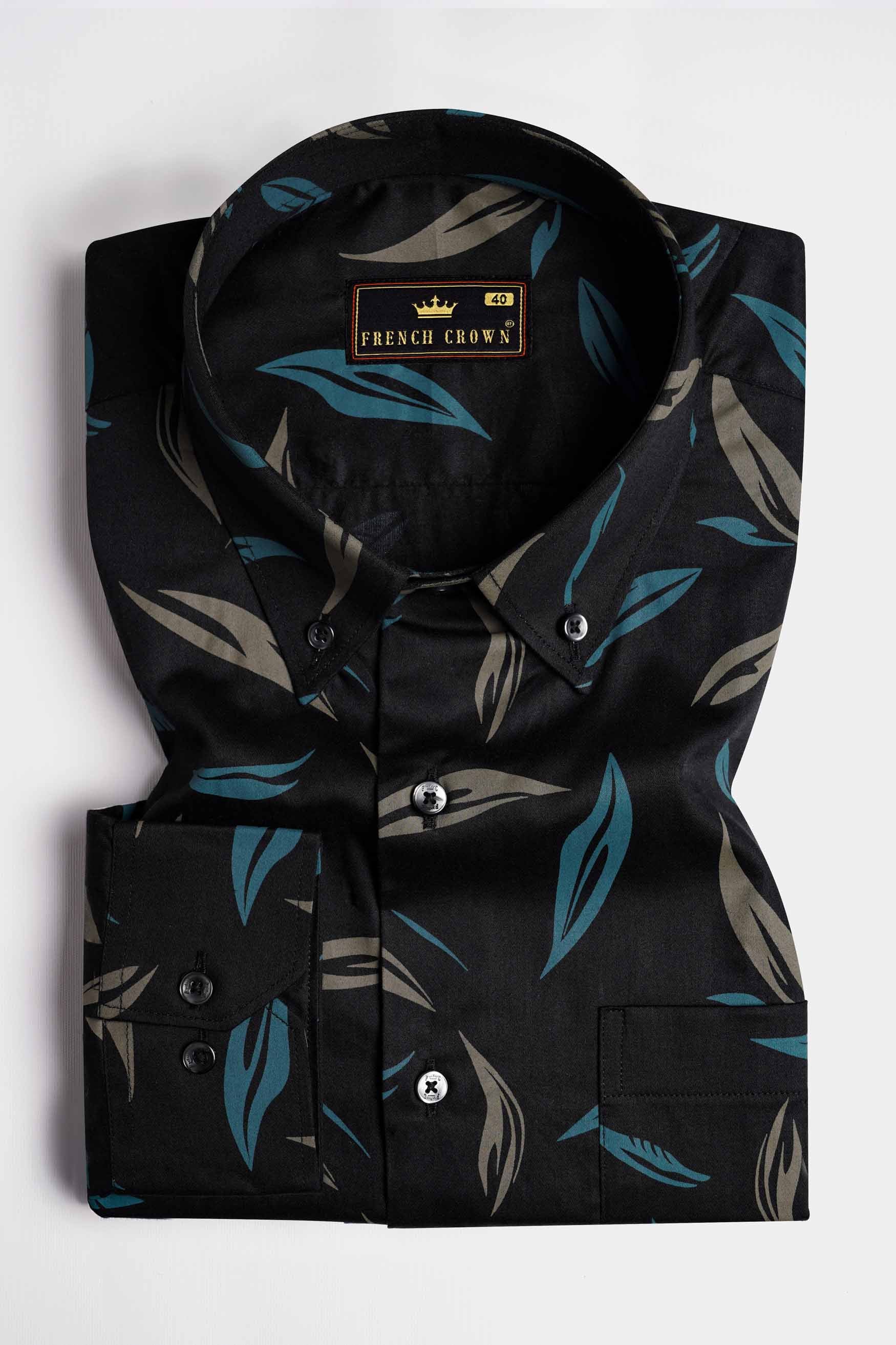 Jade Black with Greenish and Camouflage Brown Printed Twill Premium Cotton Shirt