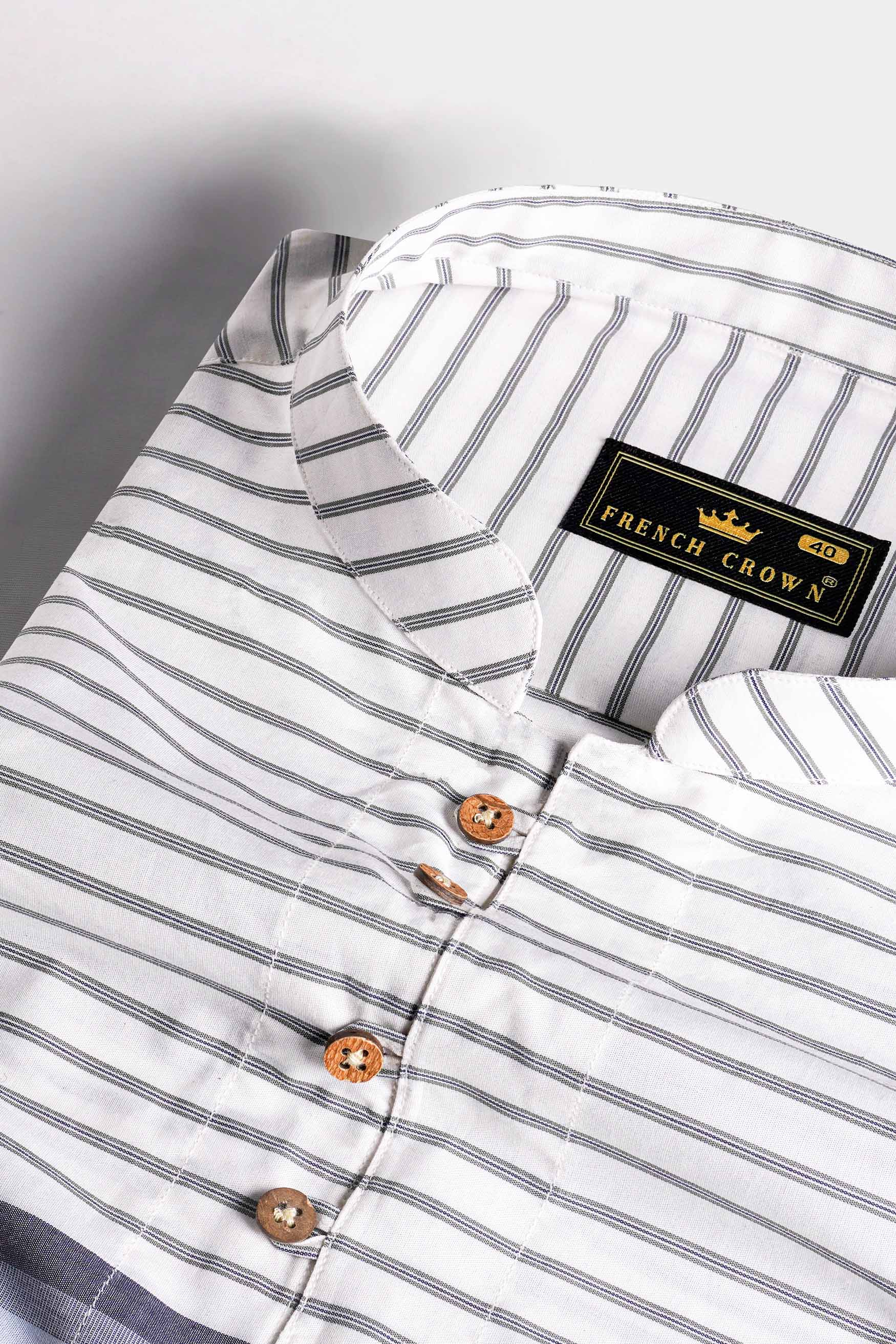 Bright White Multicolour Striped Premium Cotton Kurta Shirt