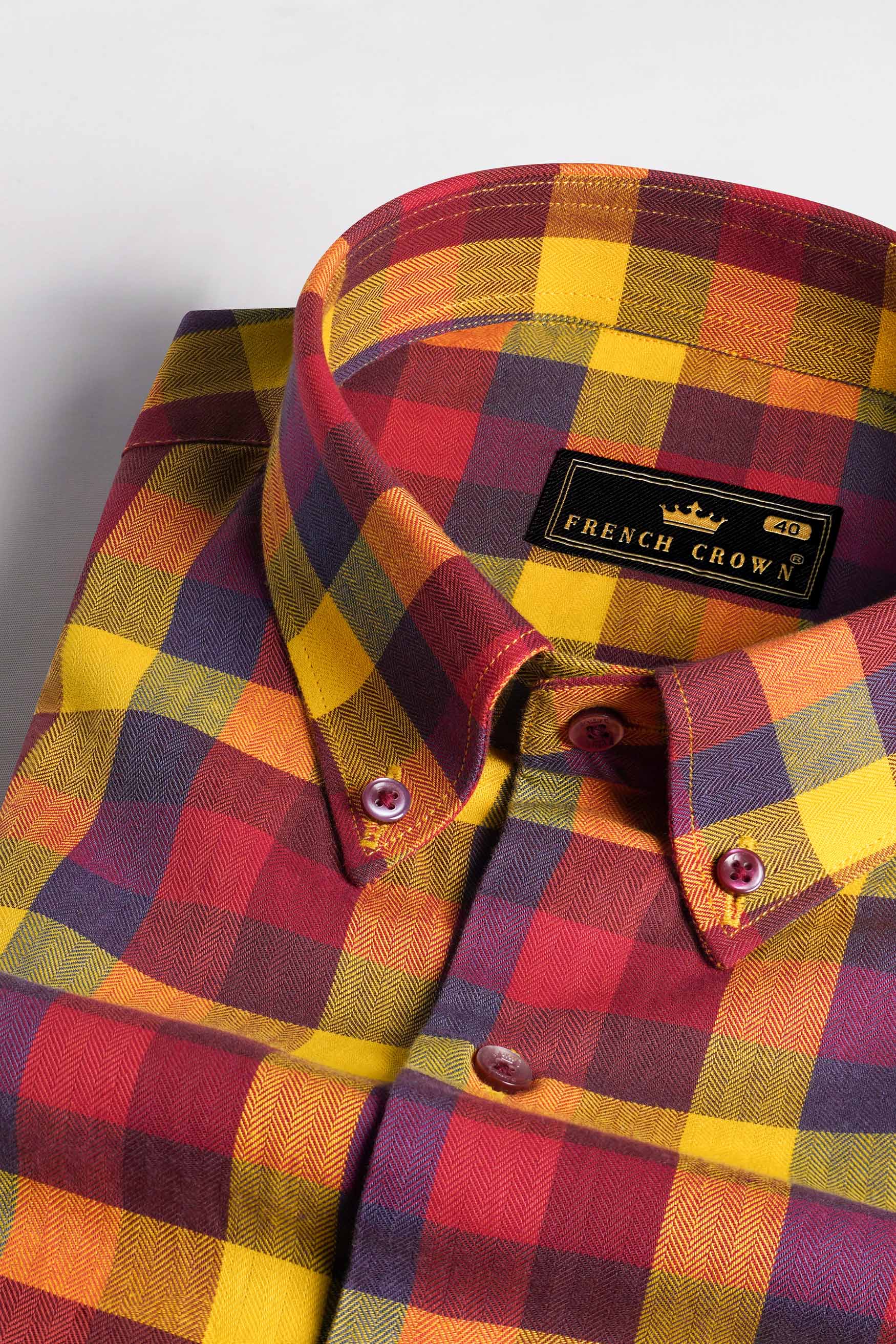 Dandelion Yellow and Stiletto Red Checkered Herringbone Shirt
