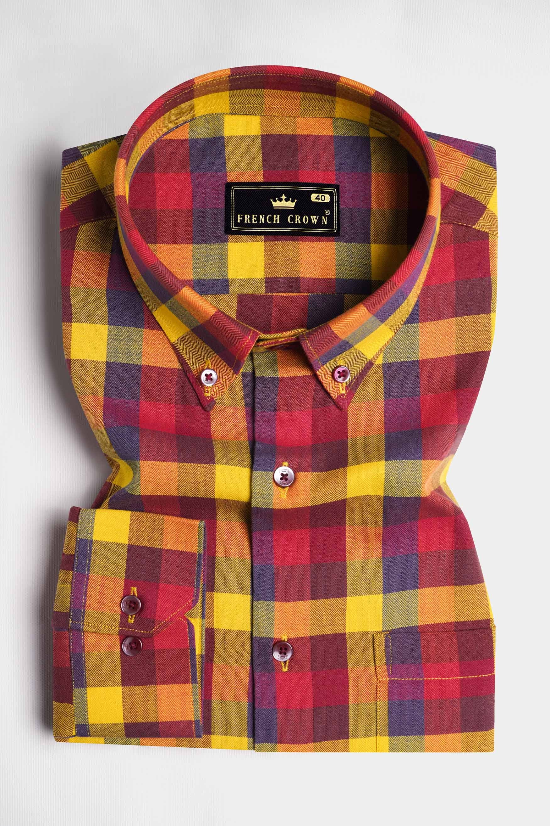 Dandelion Yellow and Stiletto Red Checkered Herringbone Shirt