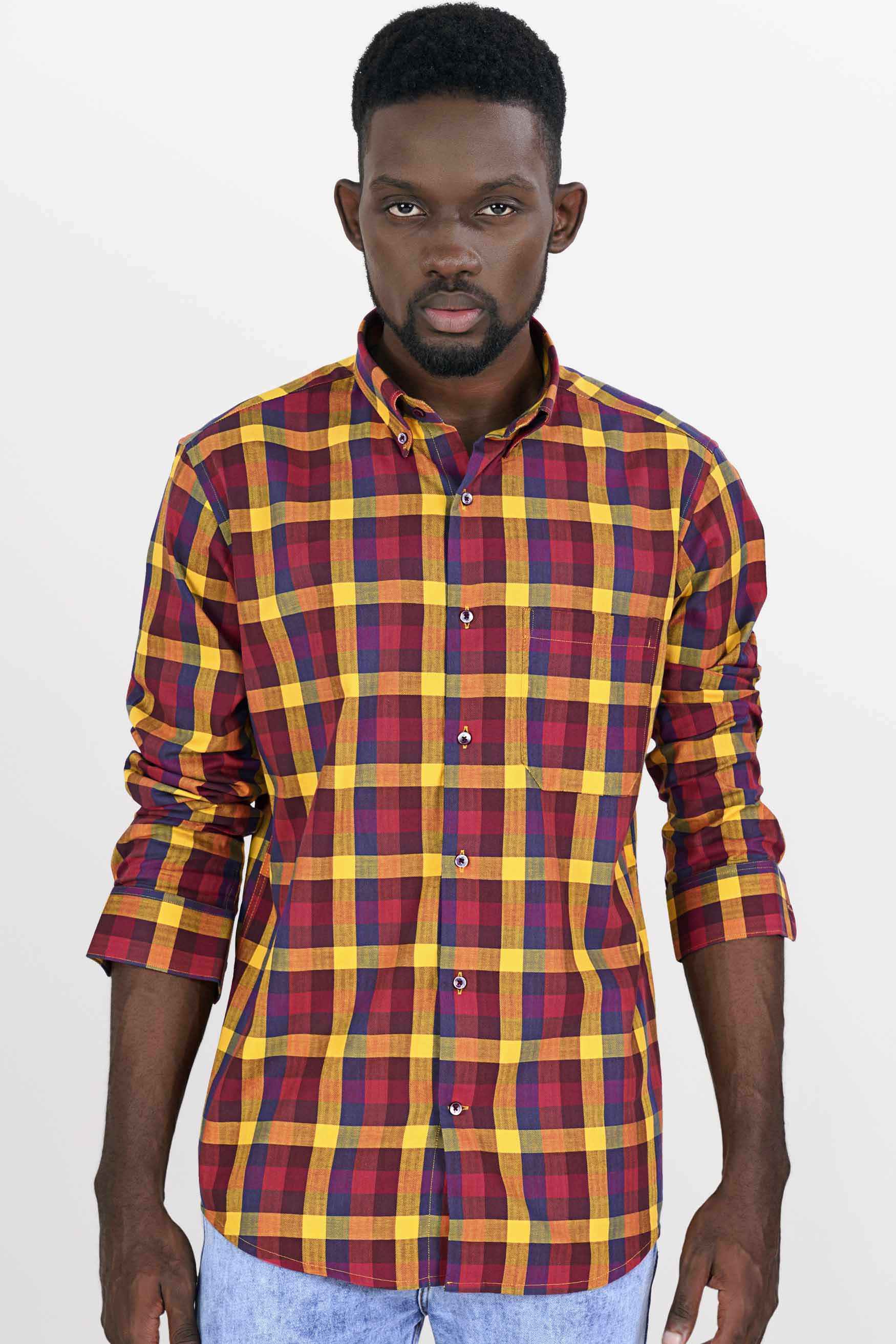 Dandelion Yellow and Stiletto Red Checkered Herringbone Shirt