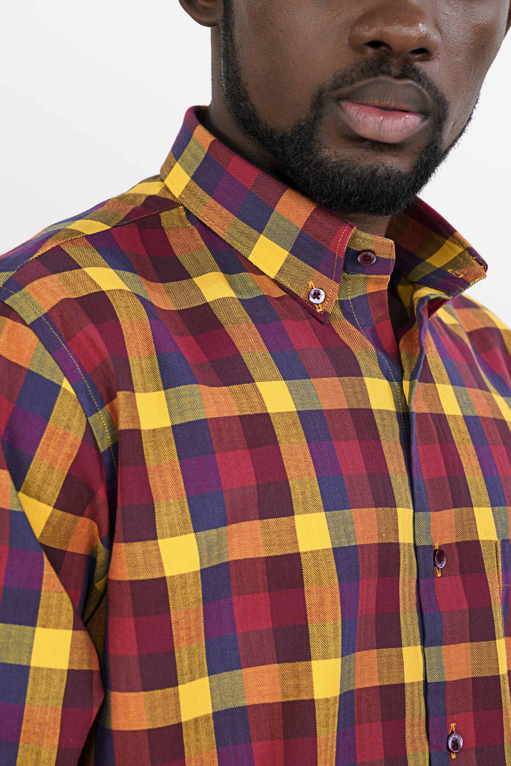Dandelion Yellow and Stiletto Red Checkered Herringbone Shirt