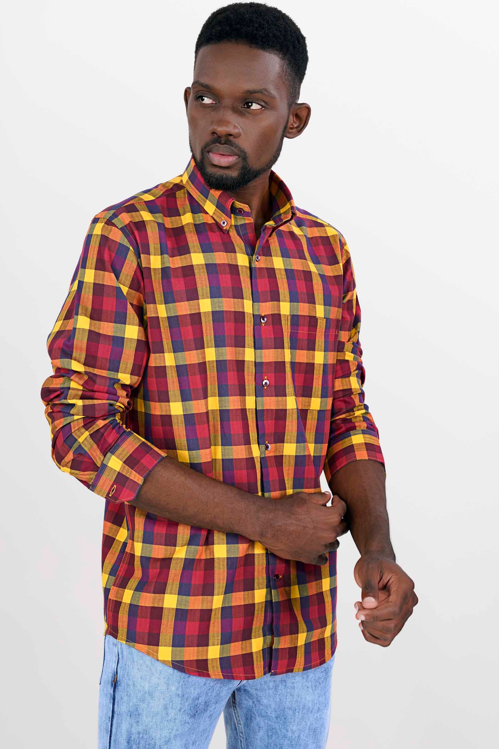 Dandelion Yellow and Stiletto Red Checkered Herringbone Shirt