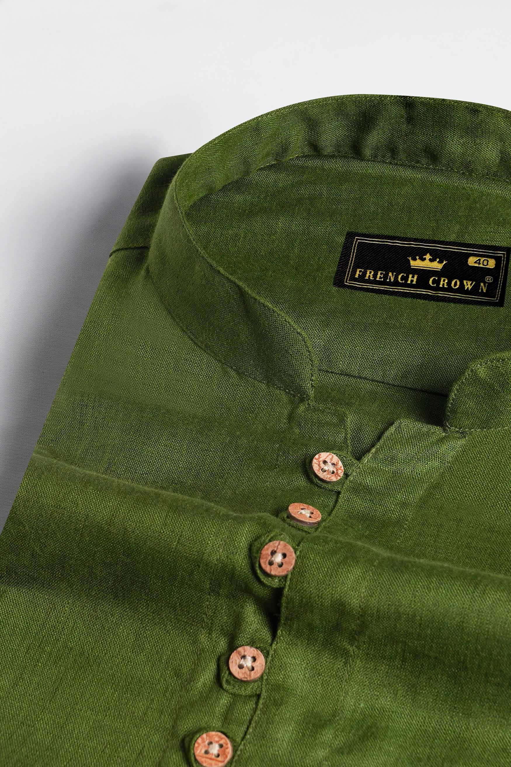 Woodland Green Linen Kurta Shirt