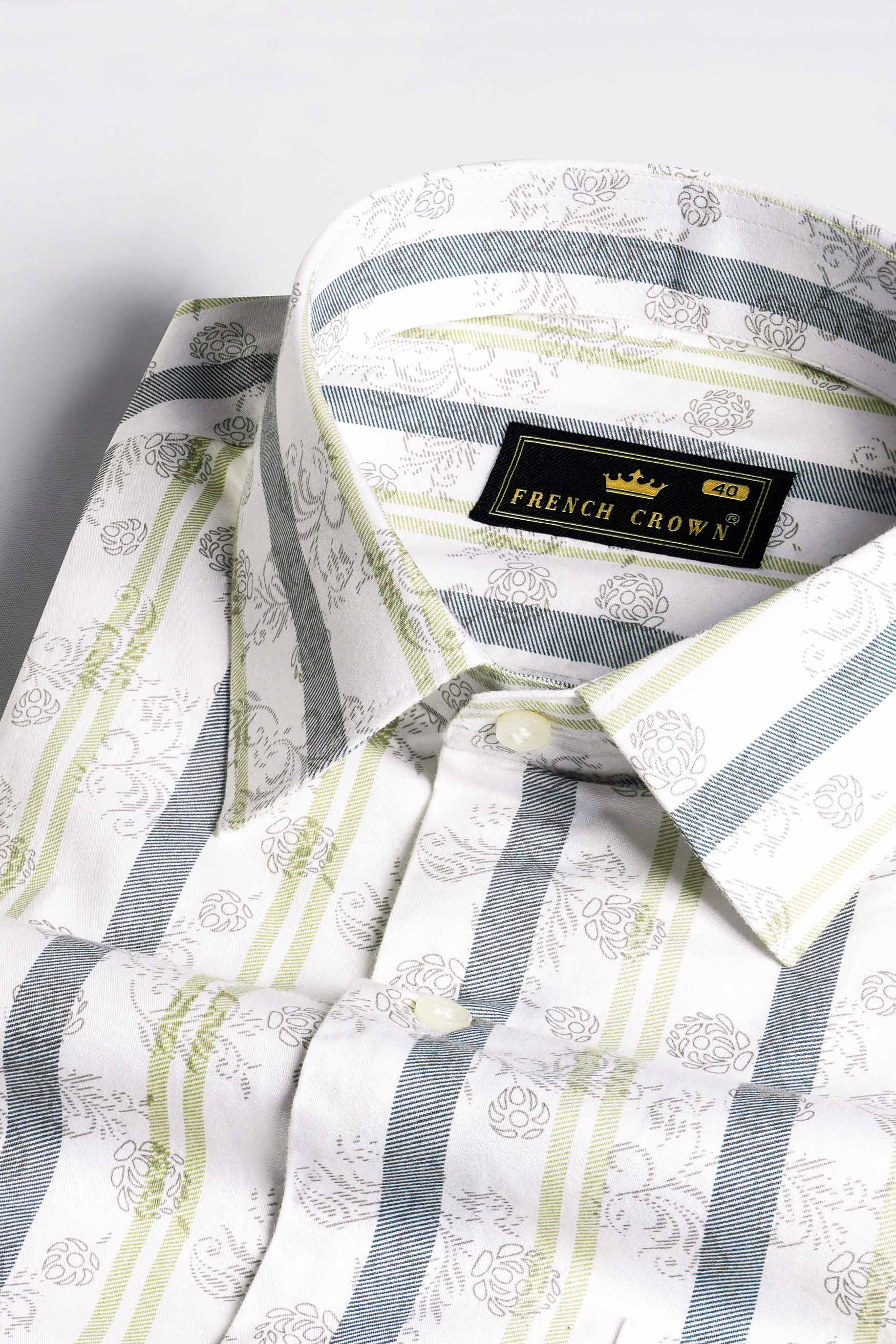 Bright White with Gunsmoke Gray and Hampton Green Striped Super Soft Premium Cotton Shirt