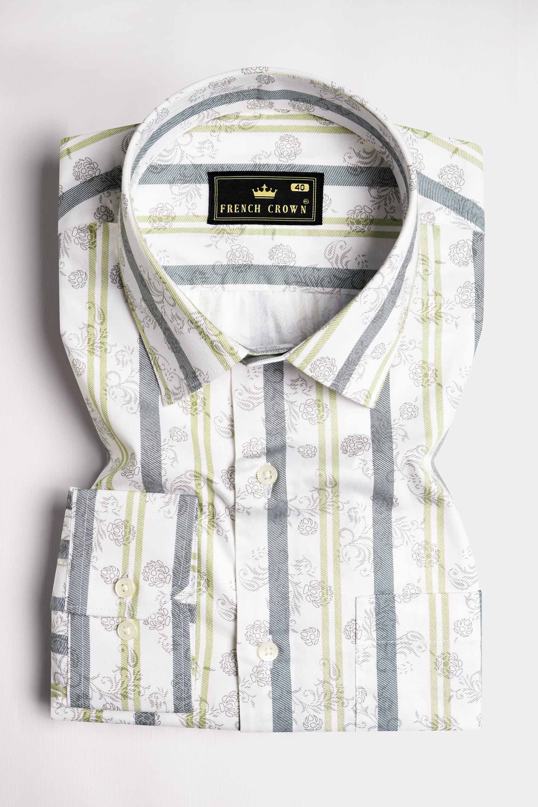 Bright White with Gunsmoke Gray and Hampton Green Striped Super Soft Premium Cotton Shirt
