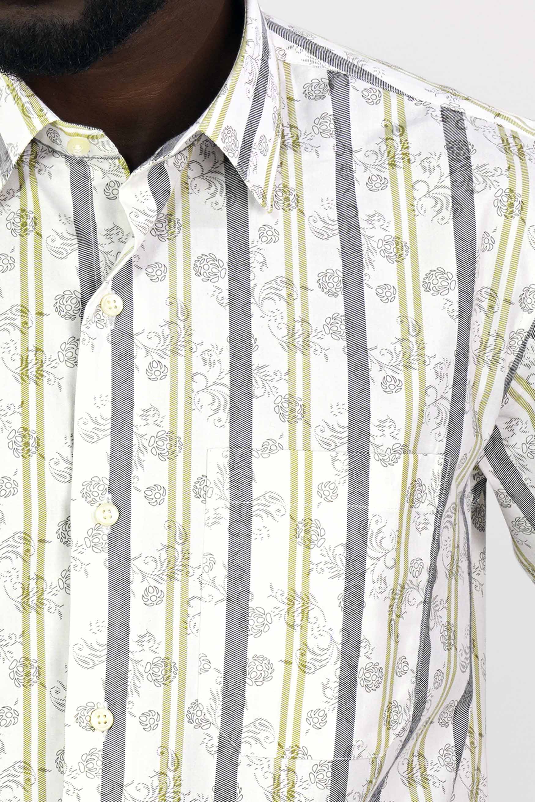 Bright White with Gunsmoke Gray and Hampton Green Striped Super Soft Premium Cotton Shirt