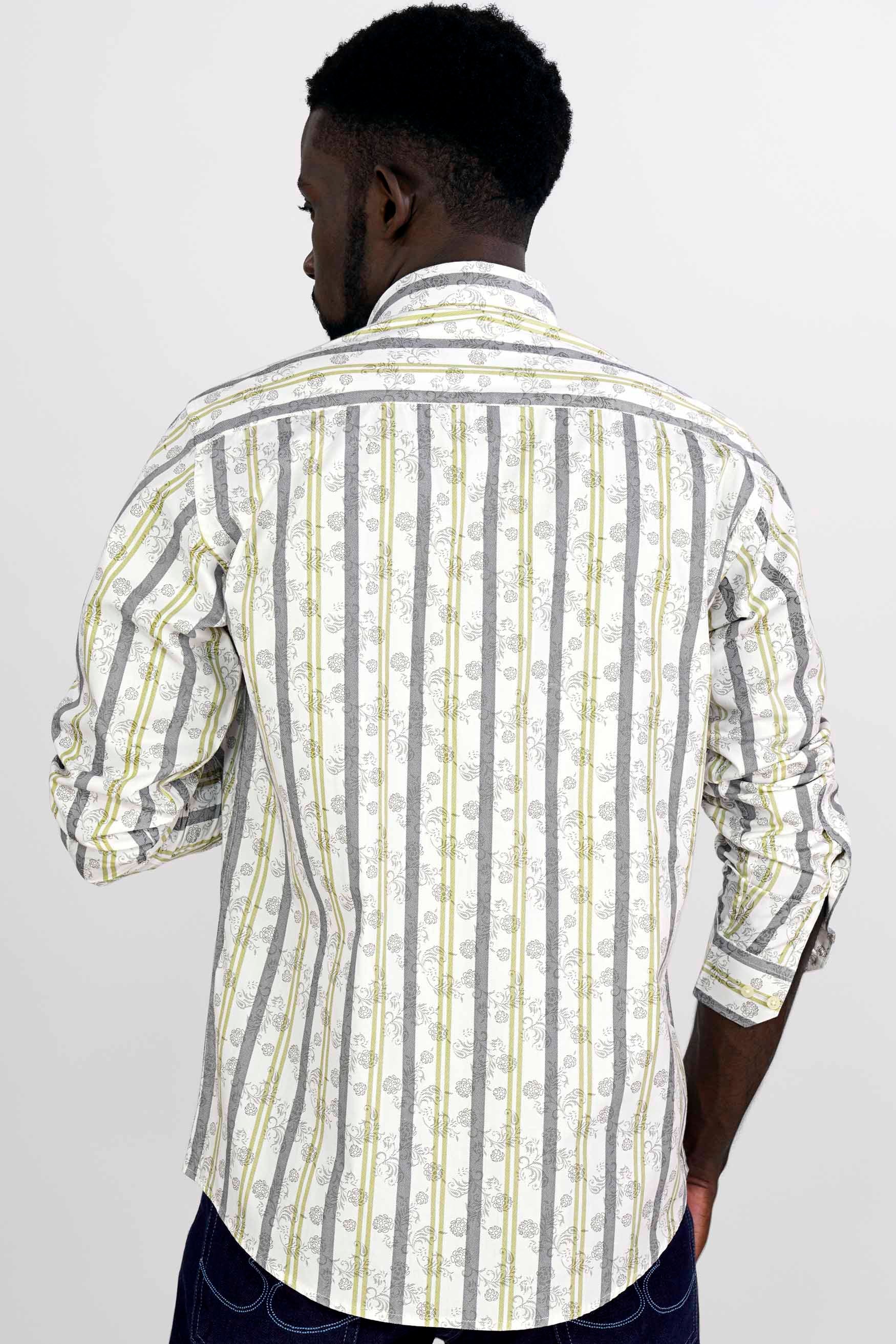 Bright White with Gunsmoke Gray and Hampton Green Striped Super Soft Premium Cotton Shirt