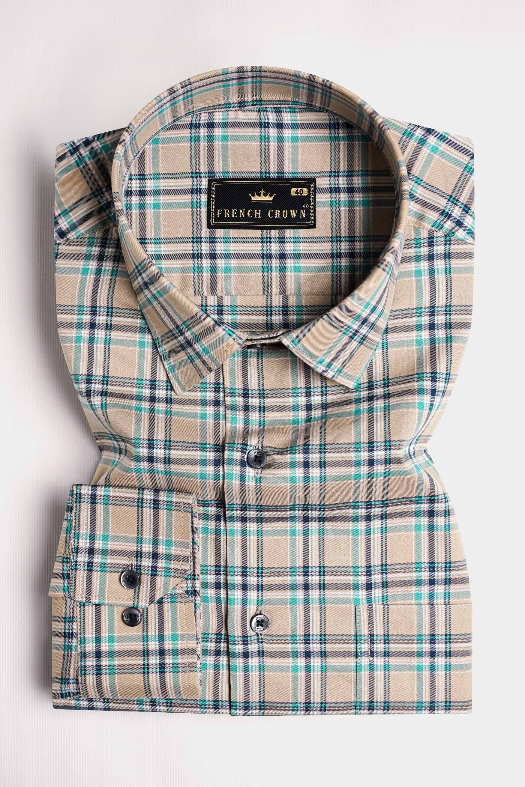 Sandrift Brown with Cloud Burst Blue Twill Plaid Premium Cotton Shirt