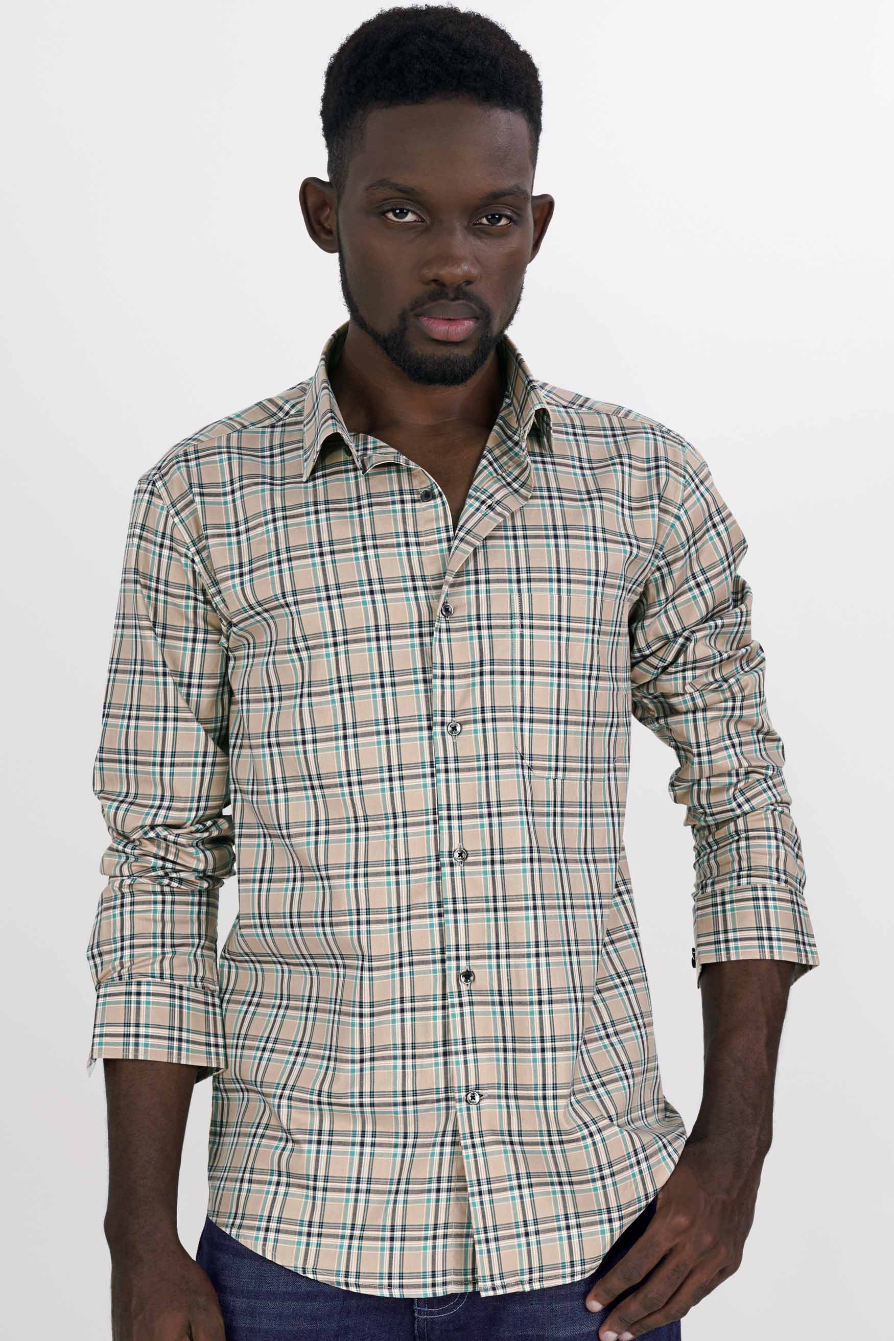 Sandrift Brown with Cloud Burst Blue Twill Plaid Premium Cotton Shirt