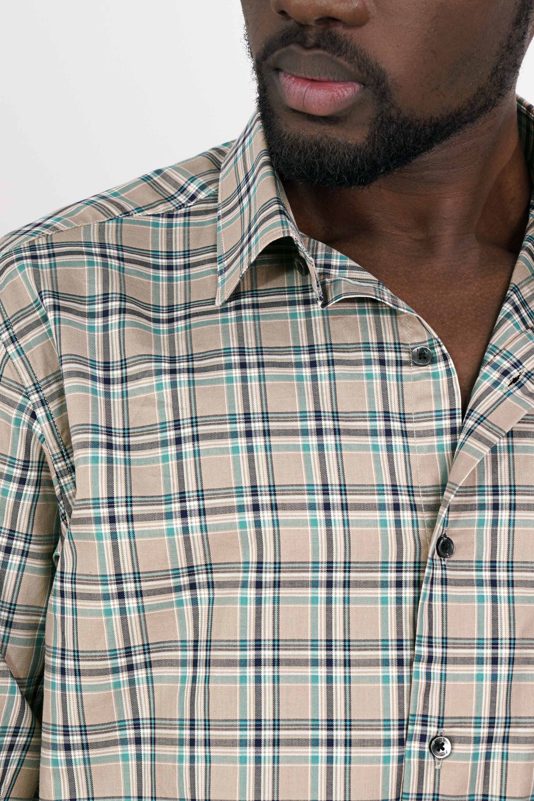 Sandrift Brown with Cloud Burst Blue Twill Plaid Premium Cotton Shirt