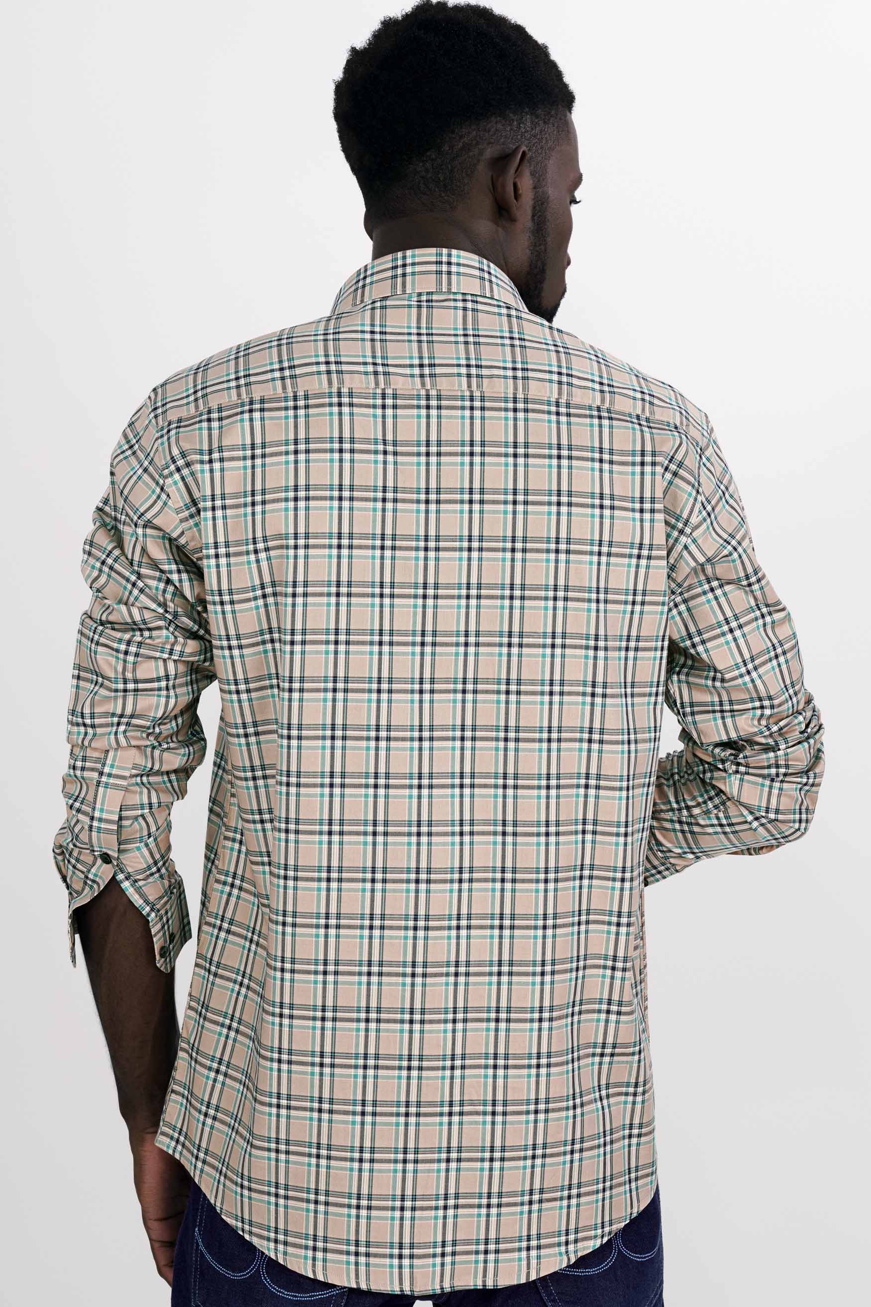 Sandrift Brown with Cloud Burst Blue Twill Plaid Premium Cotton Shirt