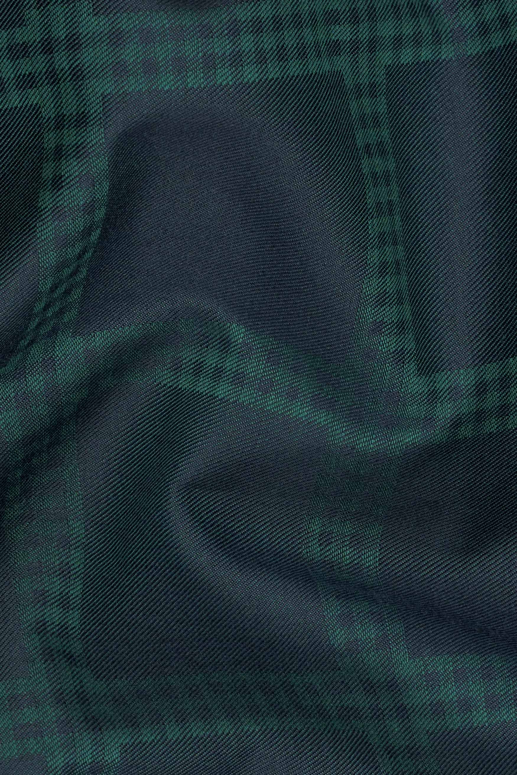 Gunmetal Blue and Plantation Green Checkered Jacquard Textured Premium Giza Cotton Shirt