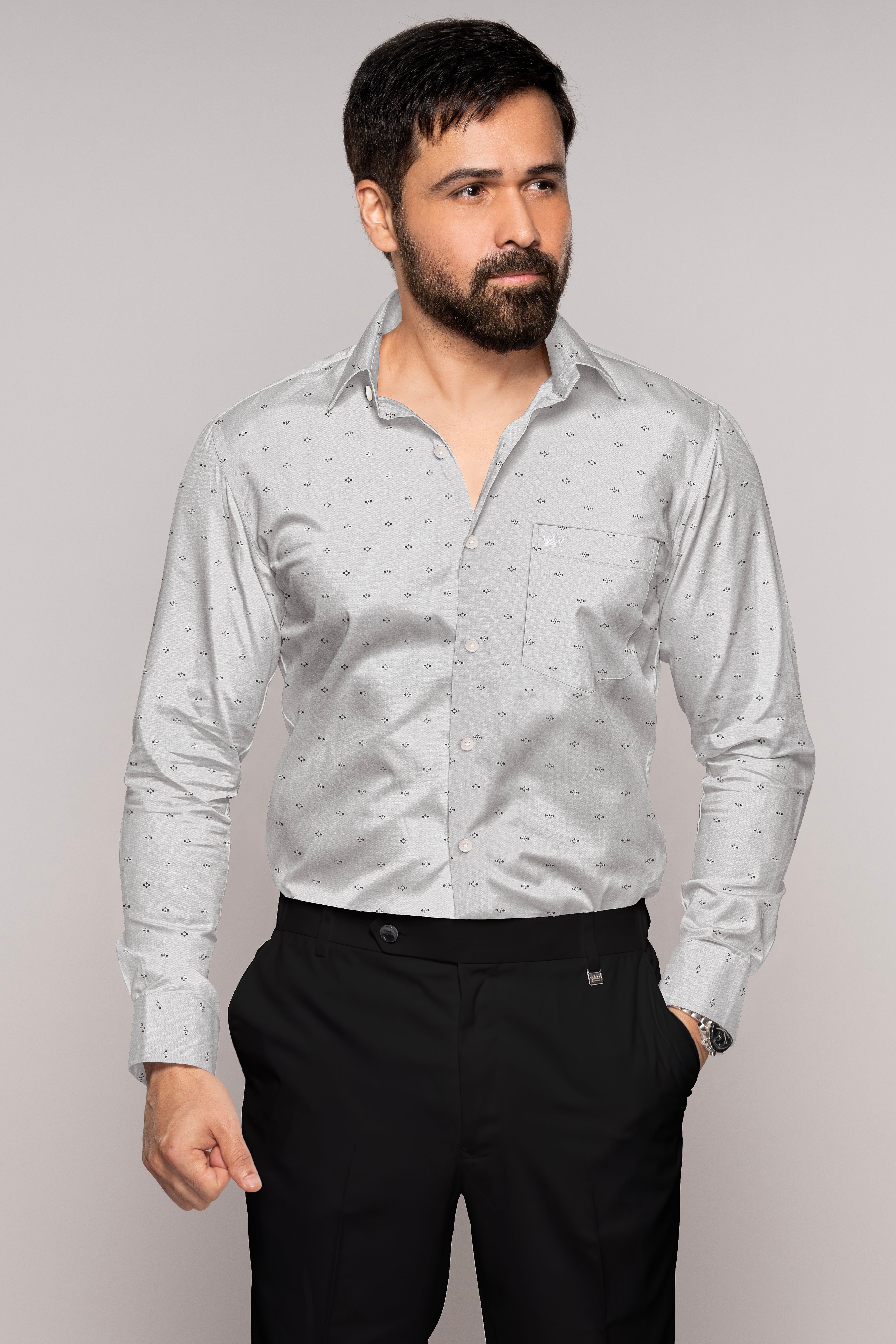 Kangaroo Gray Dobby Textured Premium Giza Cotton Shirt
