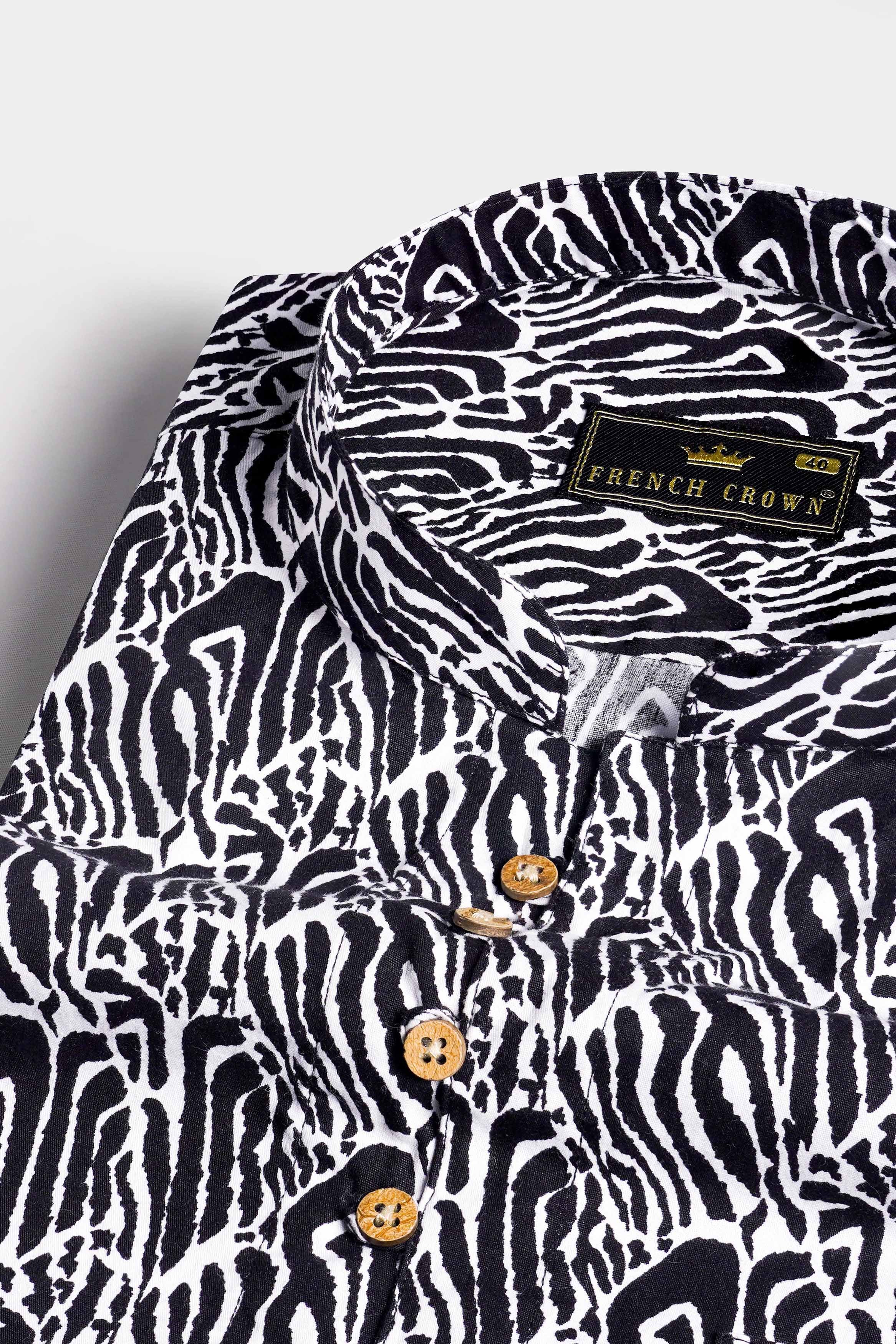 Bright White and Black Premium Cotton Kurta Shirt