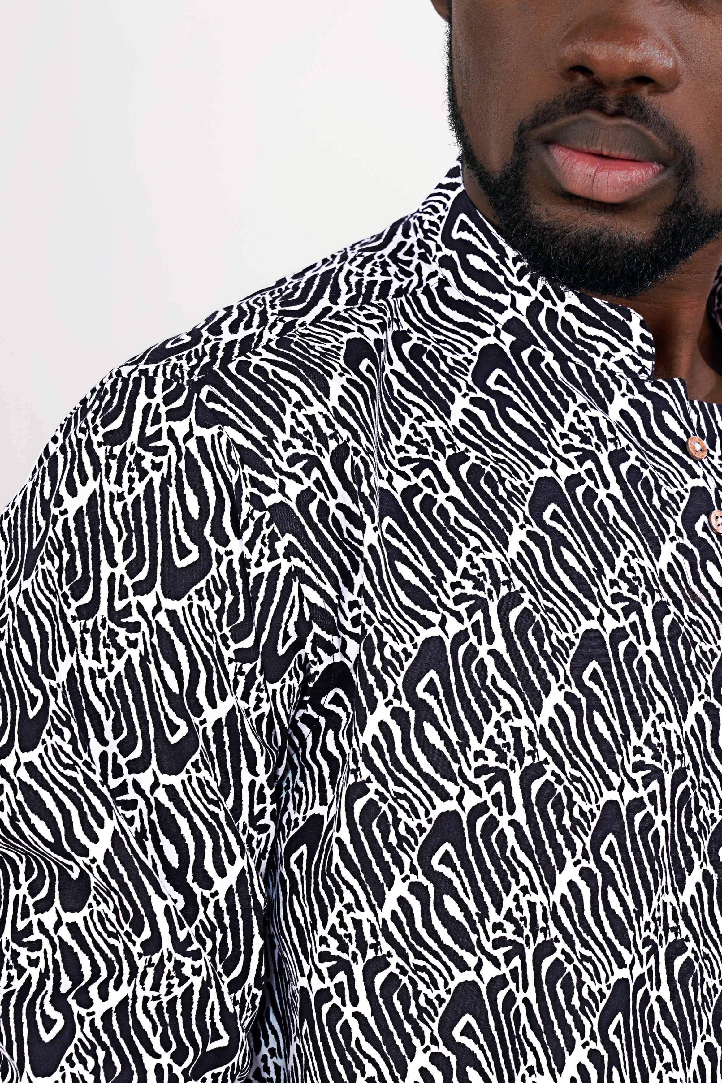 Bright White and Black Premium Cotton Kurta Shirt