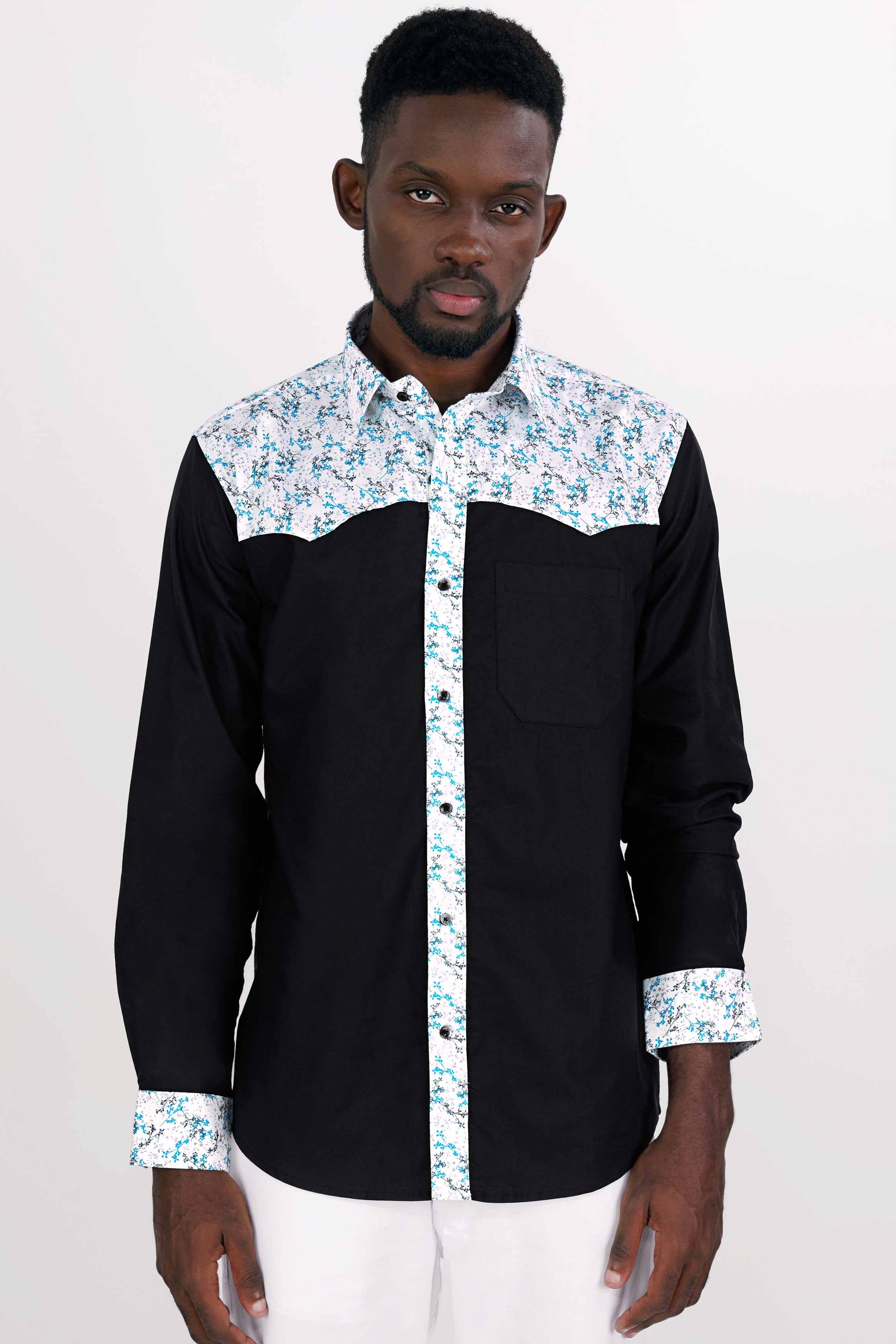 Jade Black with White Printed Royal Oxford Designer Shirt
