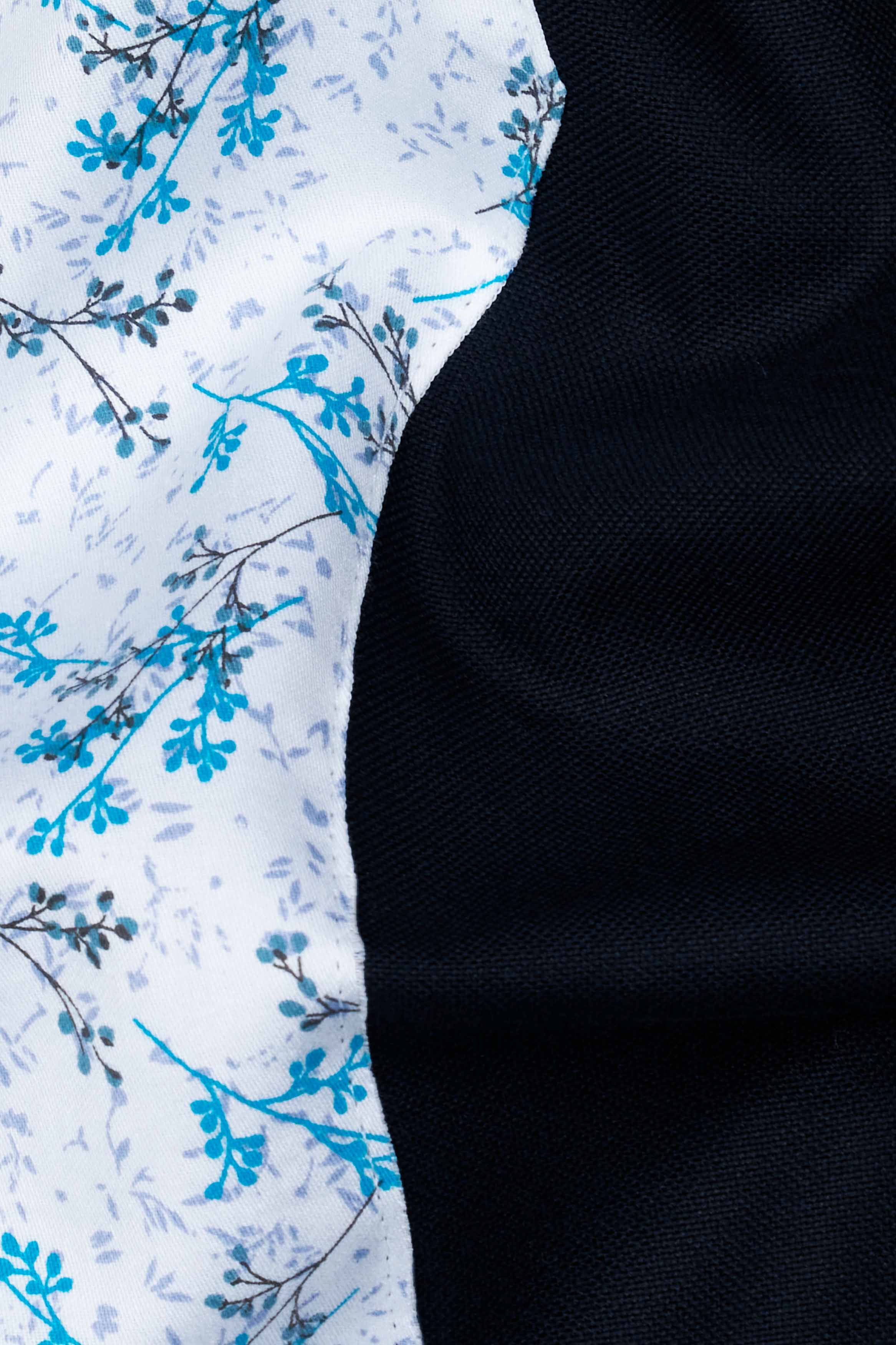 Jade Black with White Printed Royal Oxford Designer Shirt
