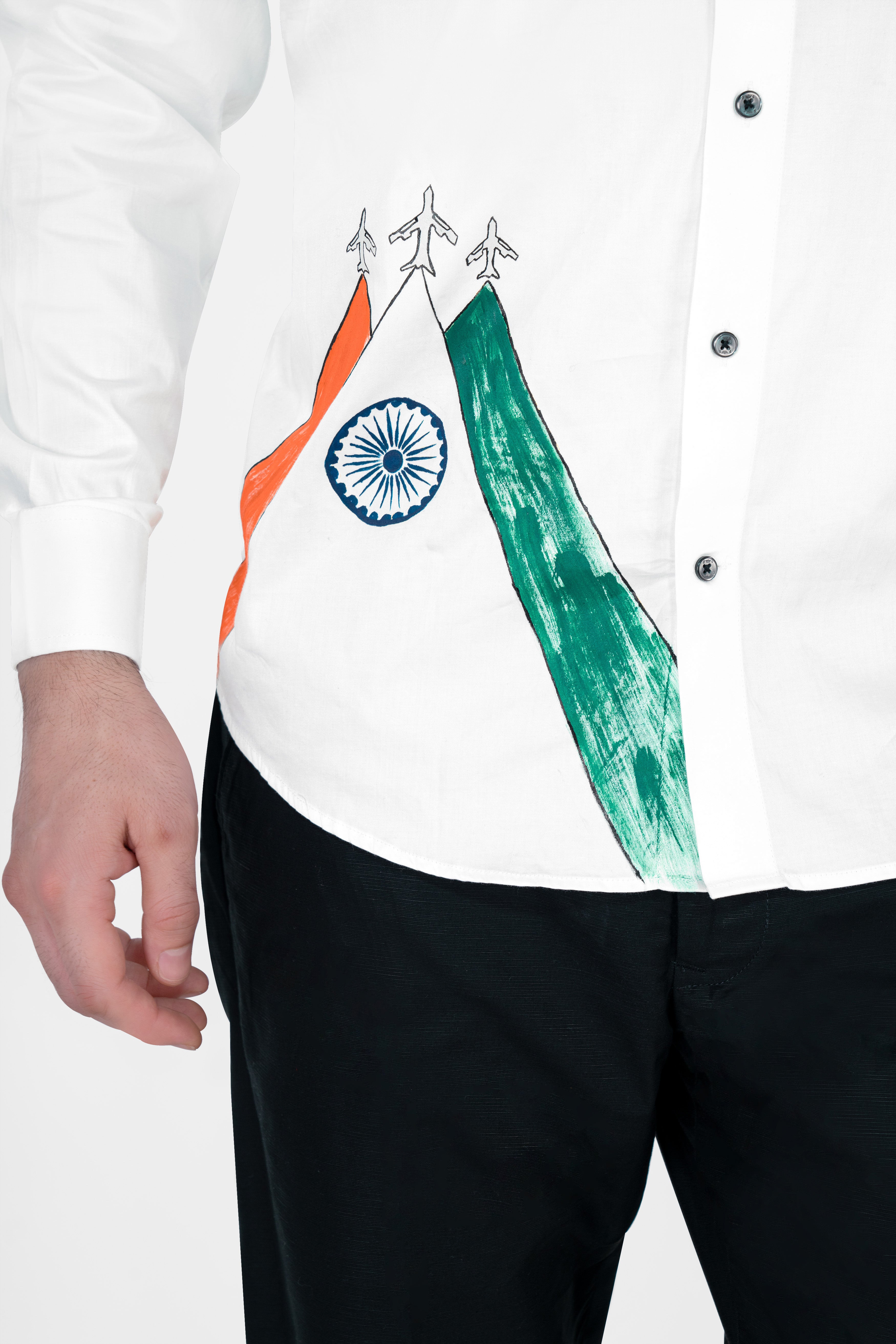 Bright White Tricolour Hand Painted Super Soft Premium Cotton Designer Shirt