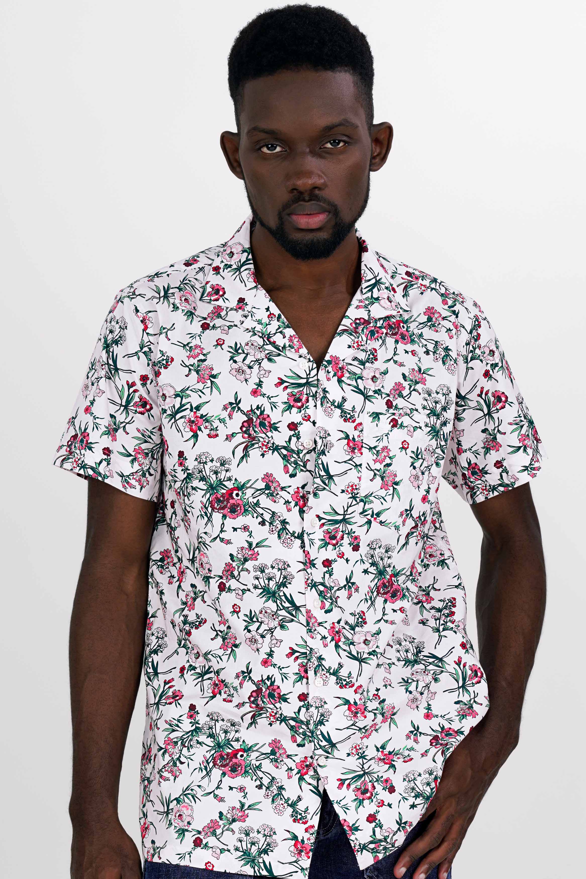 Bright White Multicolour Floral Printed Premium Cotton Shirt