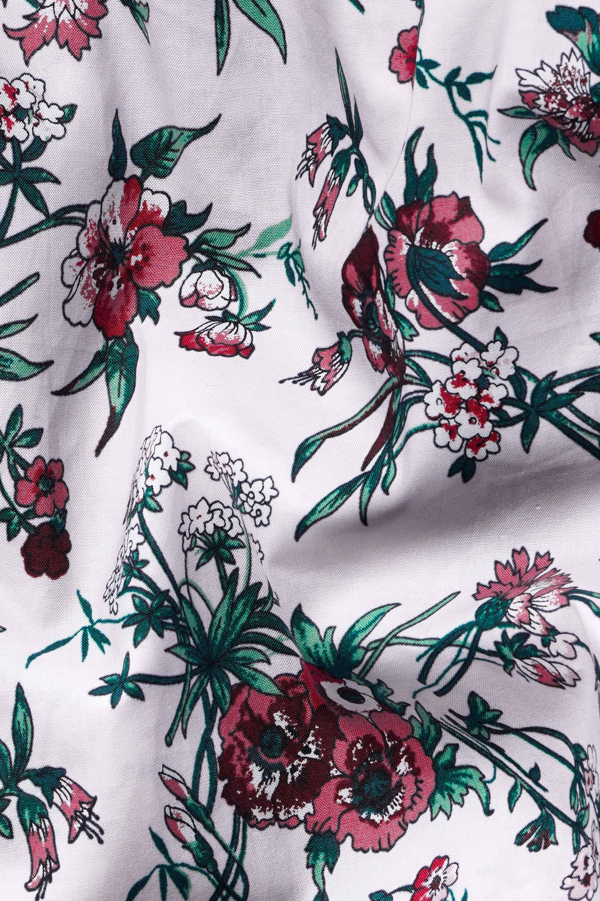 Bright White Multicolour Floral Printed Premium Cotton Shirt