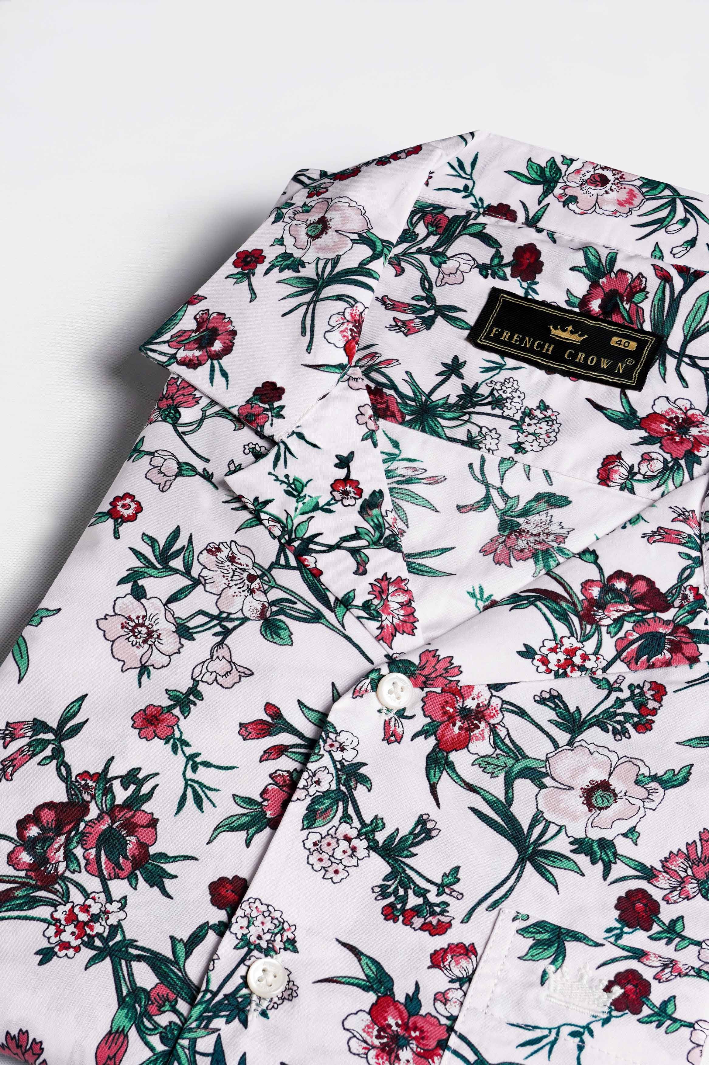 Bright White Multicolour Floral Printed Premium Cotton Shirt