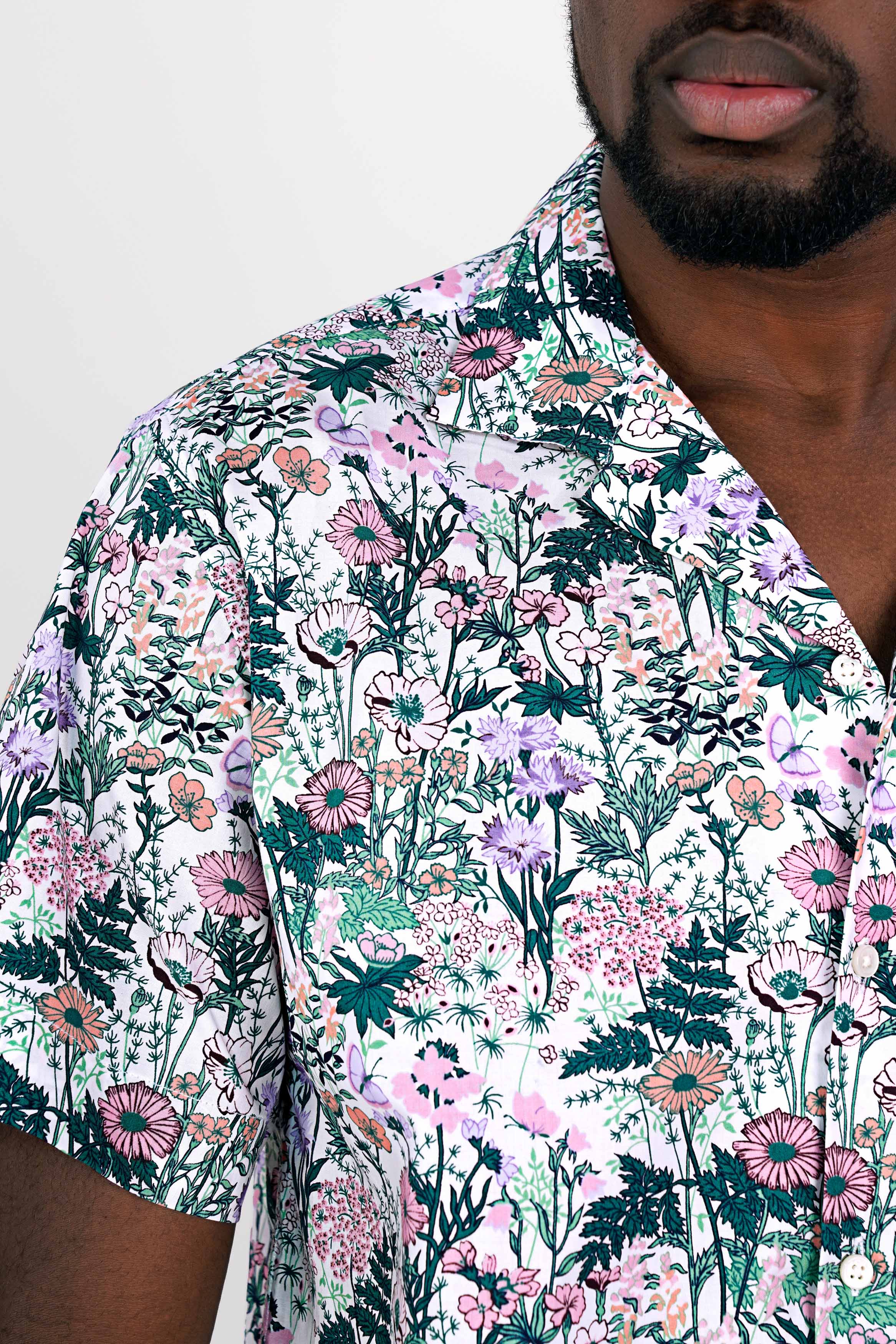 Bright White Multicolor Tropical Printed Premium Cotton Shirt
