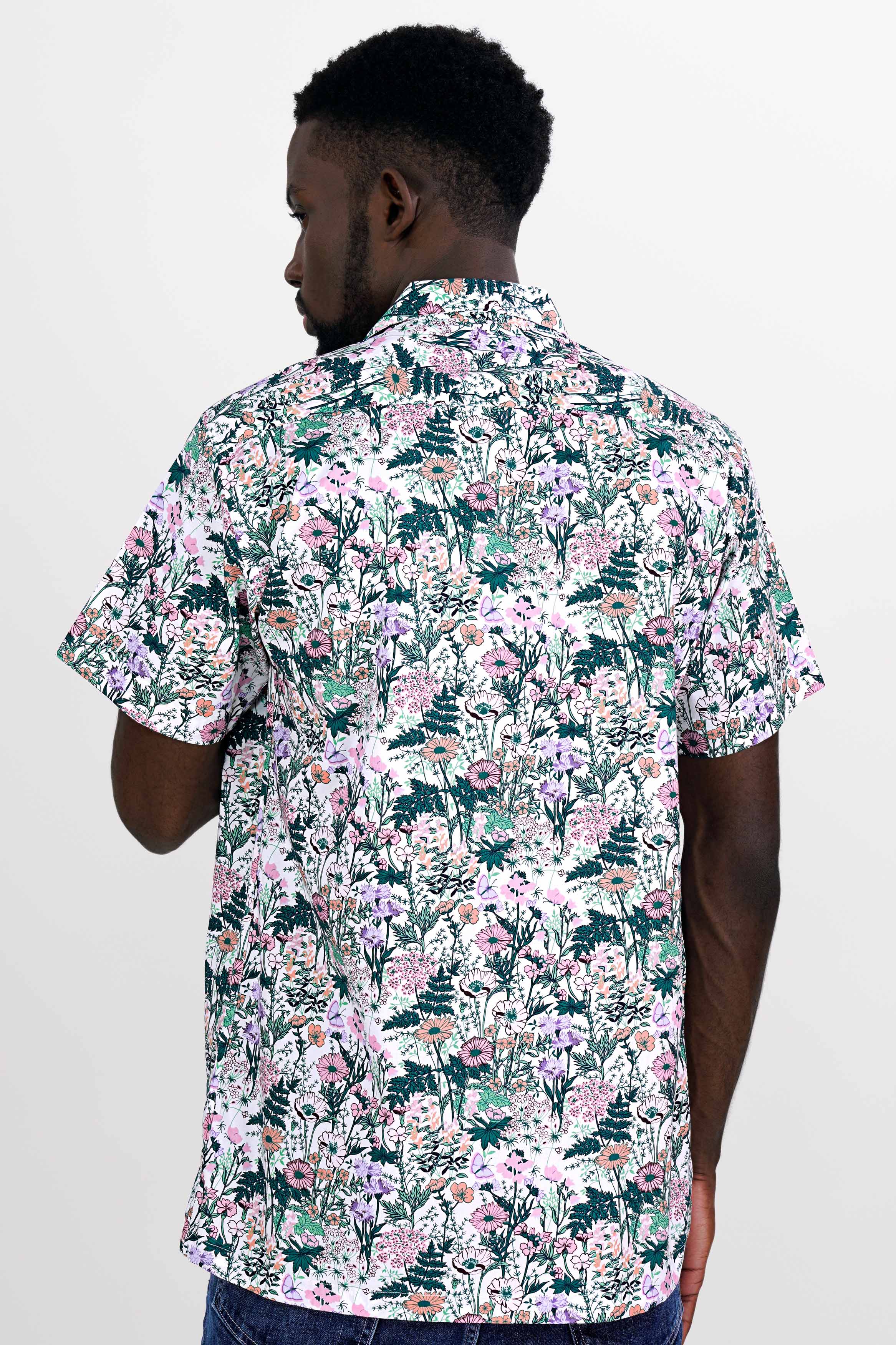 Bright White Multicolor Tropical Printed Premium Cotton Shirt