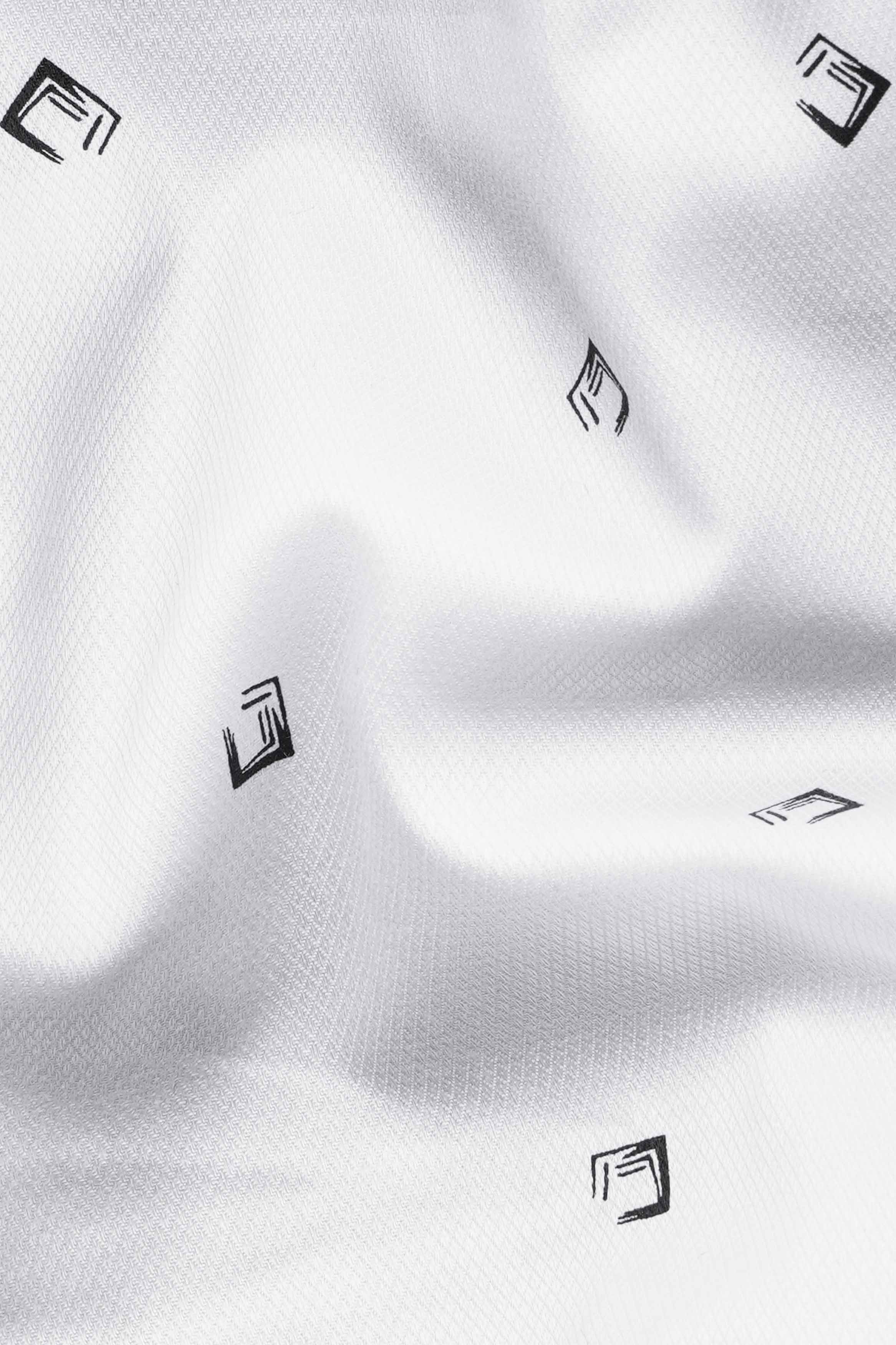 Bright White and Black Dobby Textured Premium Giza Cotton Shirt