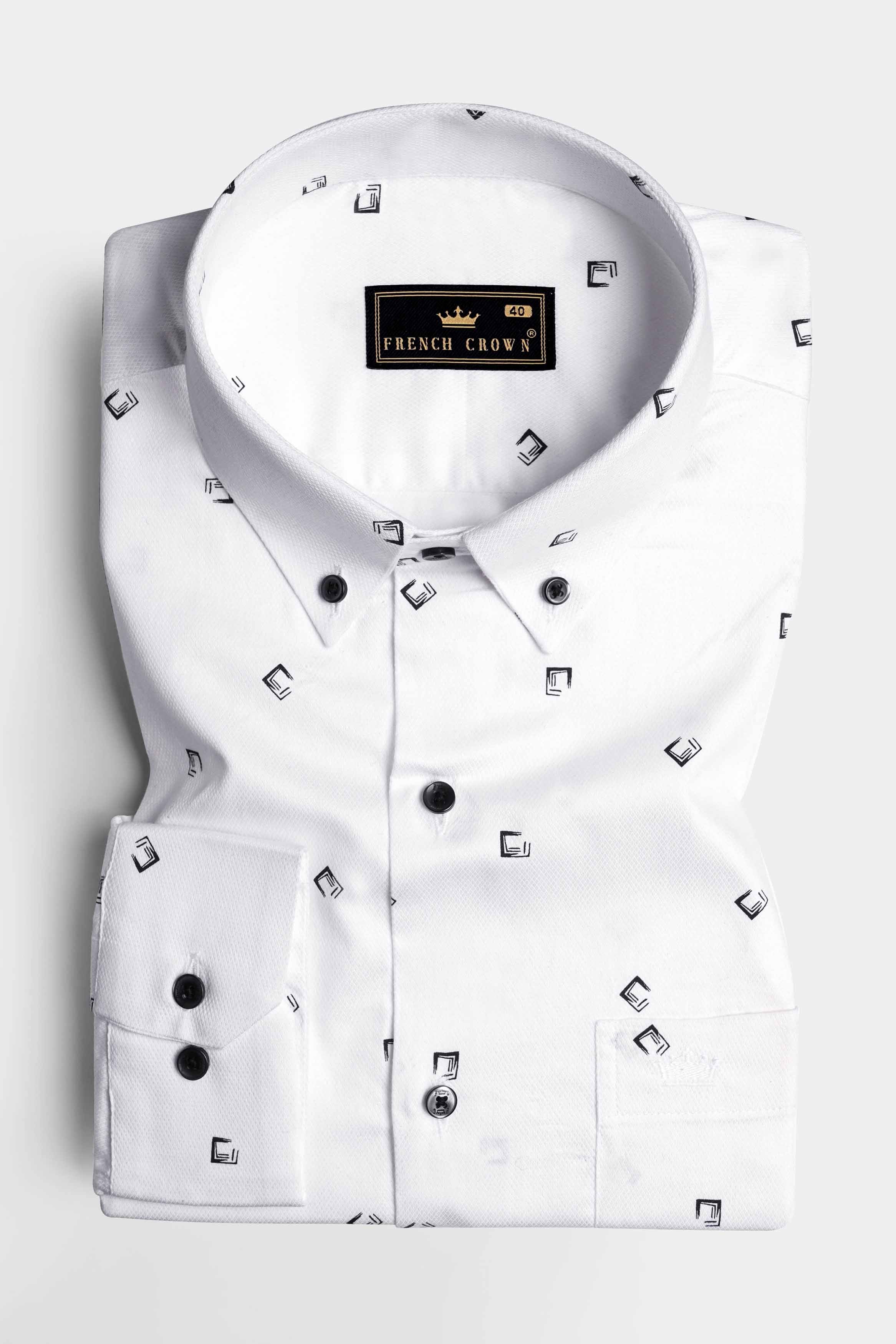 Bright White and Black Dobby Textured Premium Giza Cotton Shirt