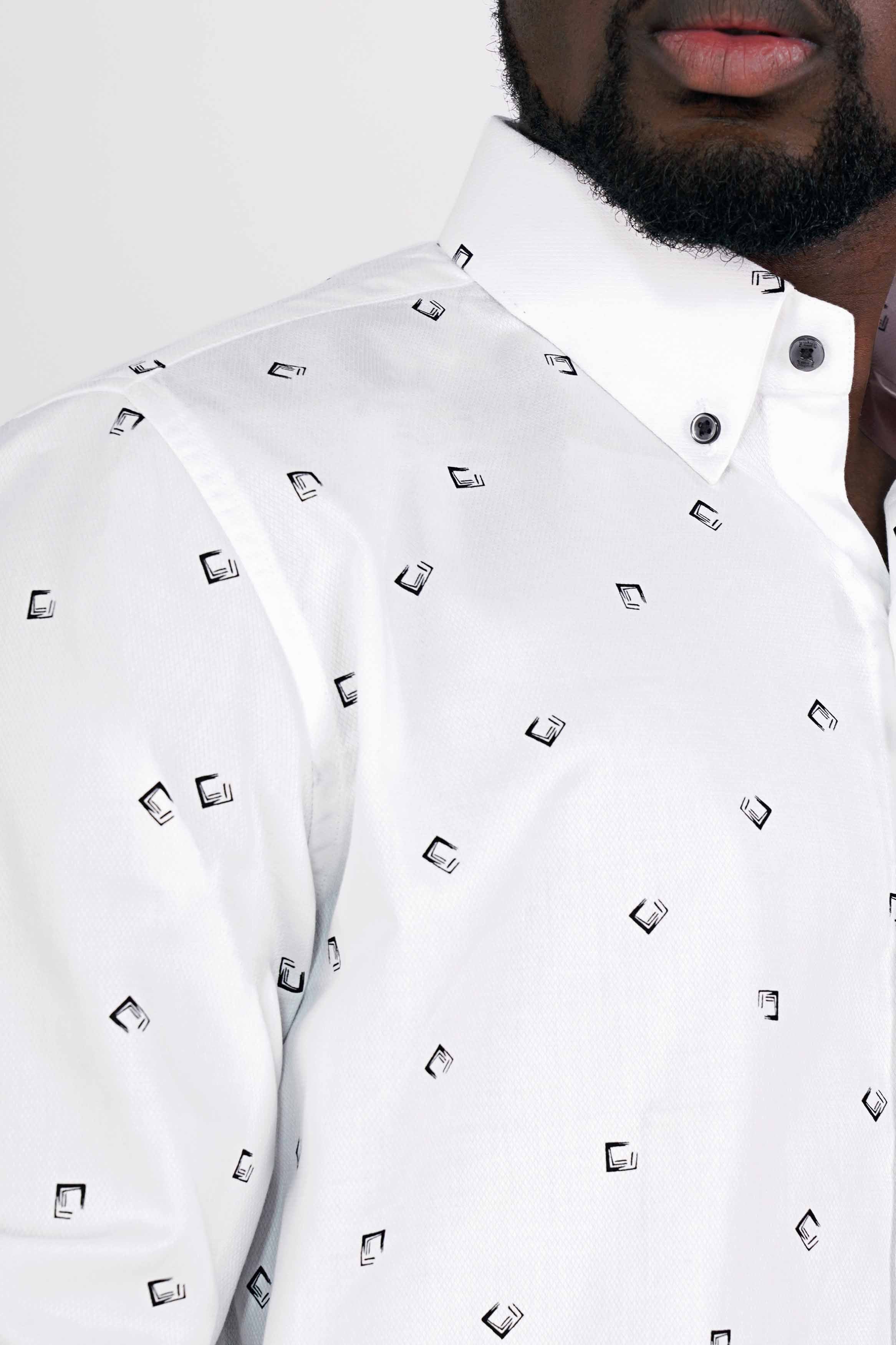 Bright White and Black Dobby Textured Premium Giza Cotton Shirt