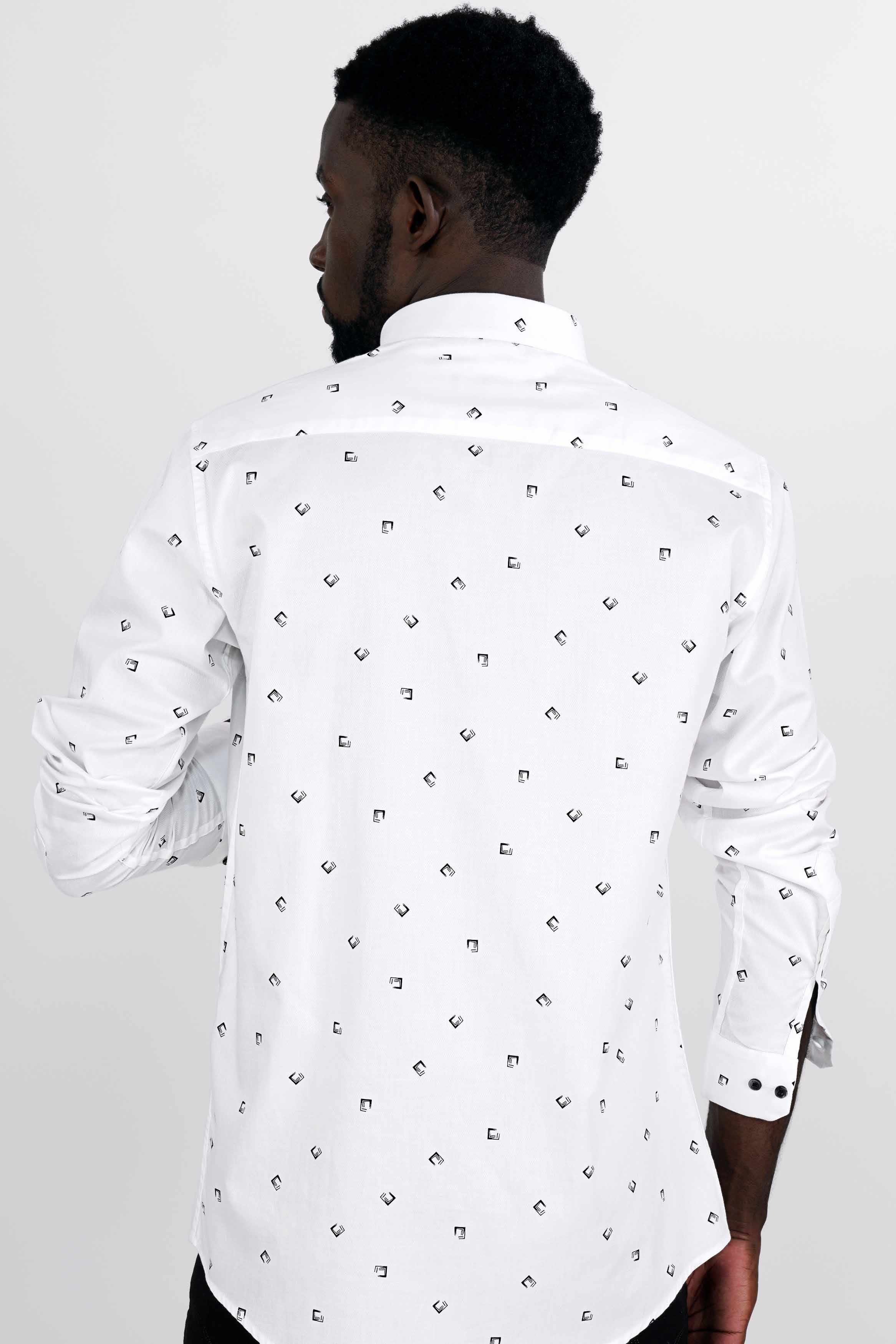 Bright White and Black Dobby Textured Premium Giza Cotton Shirt