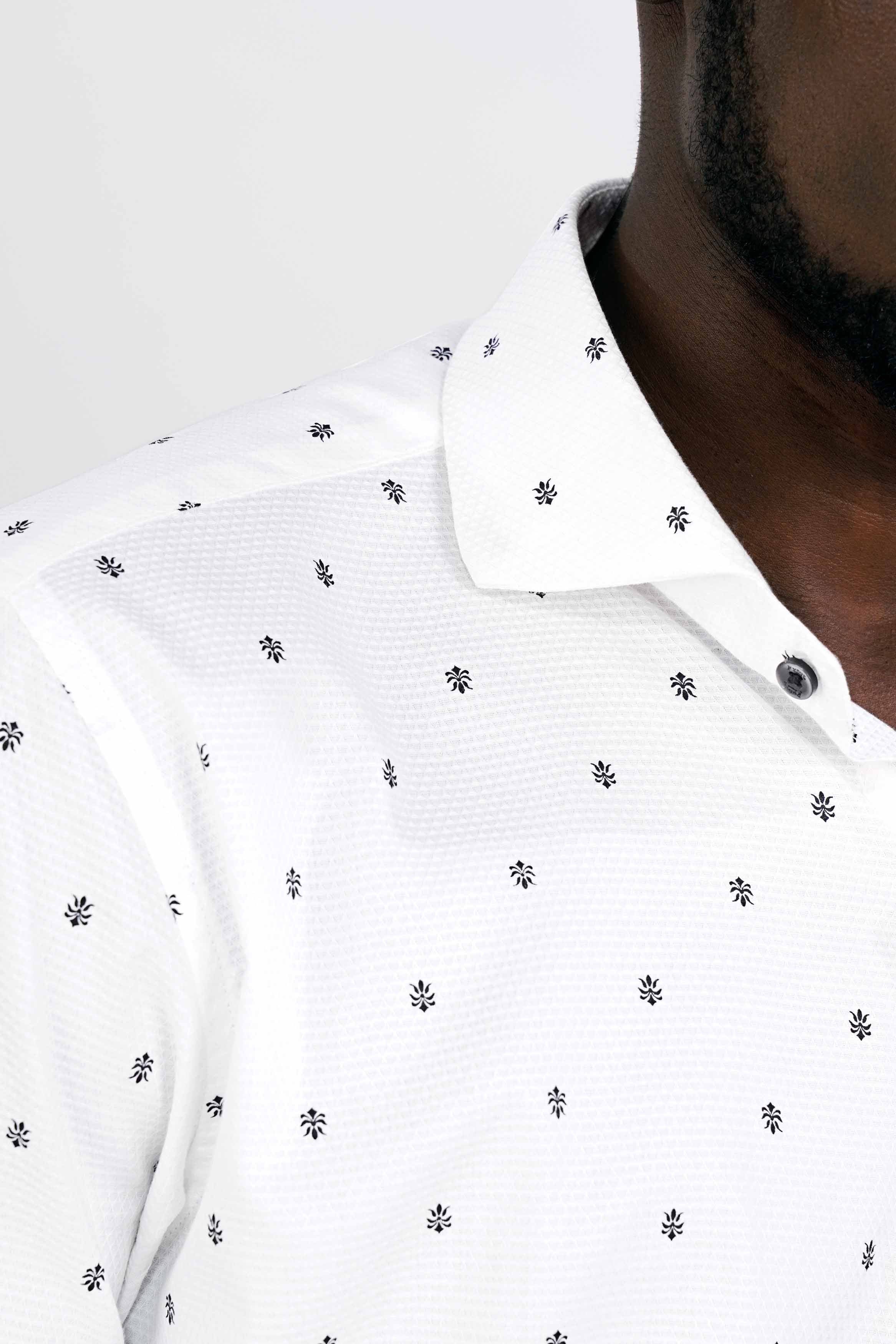 Bright White and Black Dobby Textured Premium Giza Cotton Shirt