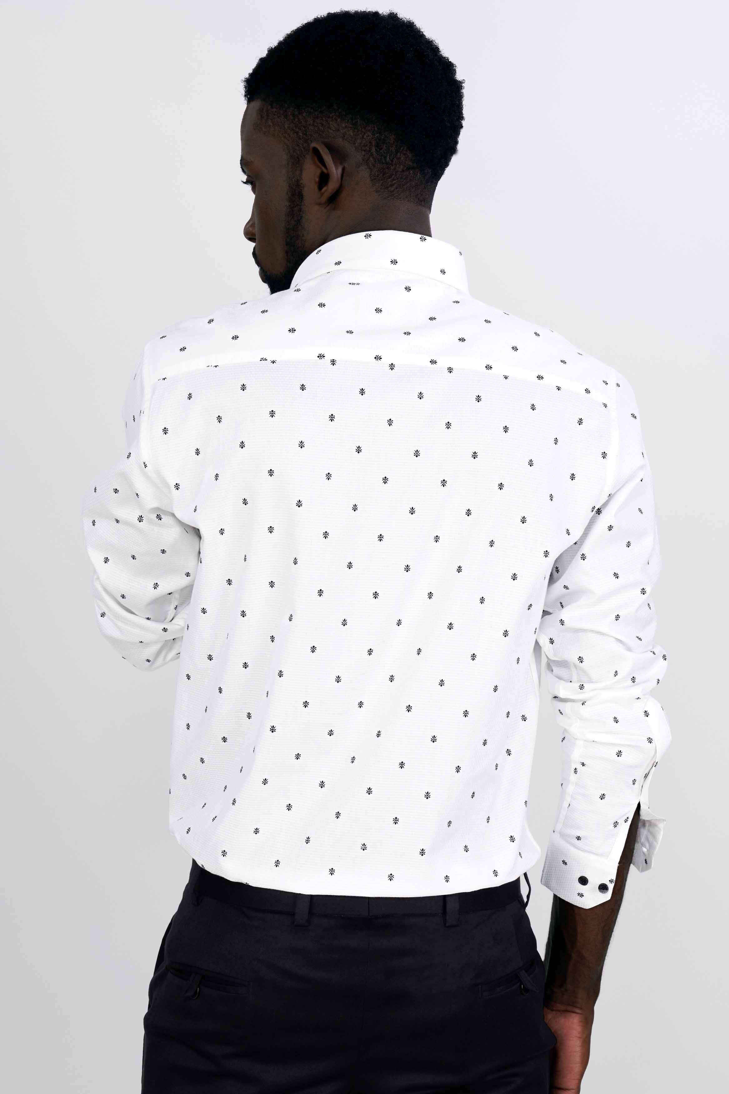Bright White and Black Dobby Textured Premium Giza Cotton Shirt