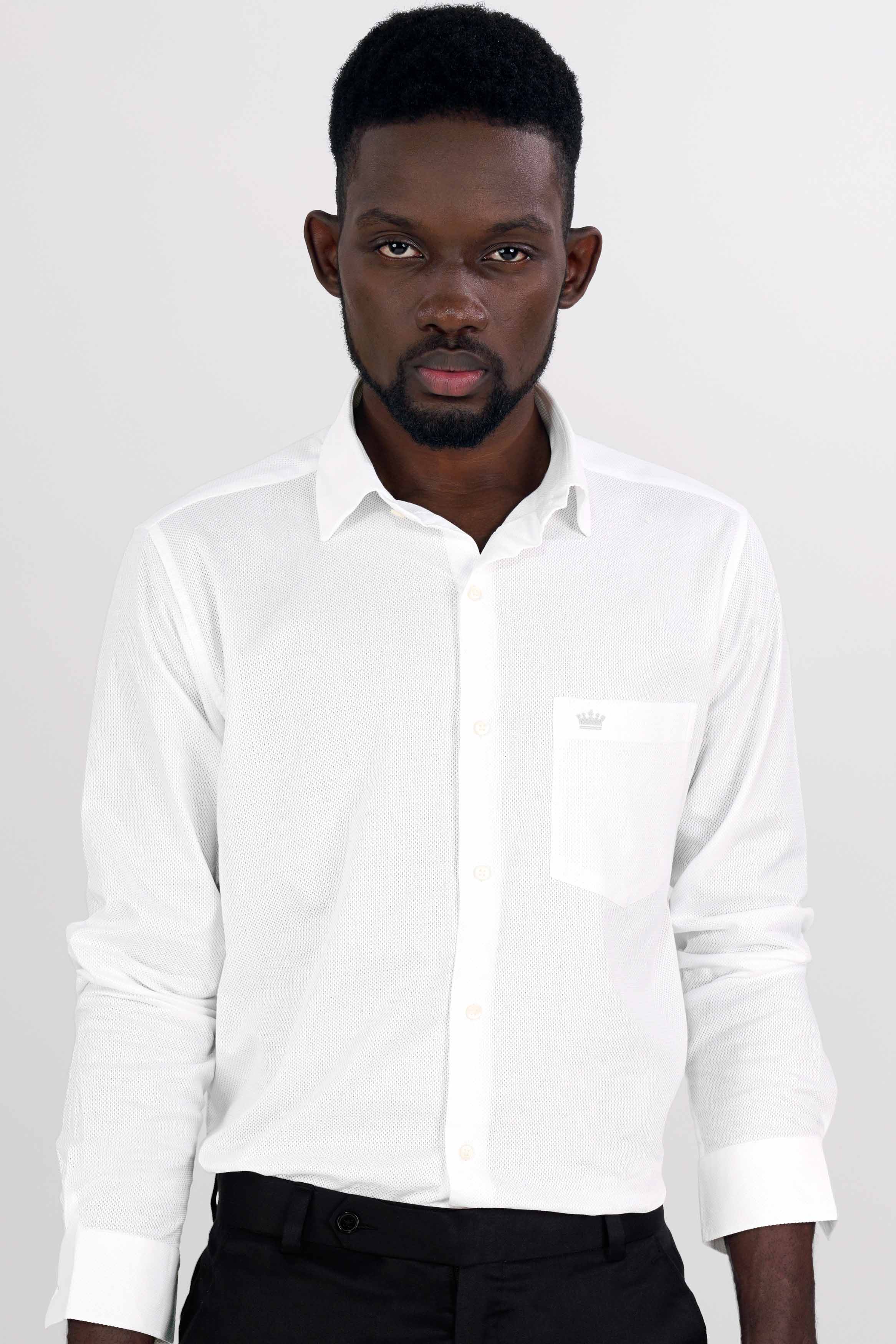 Bright White Dobby Textured Premium Giza Cotton Shirt