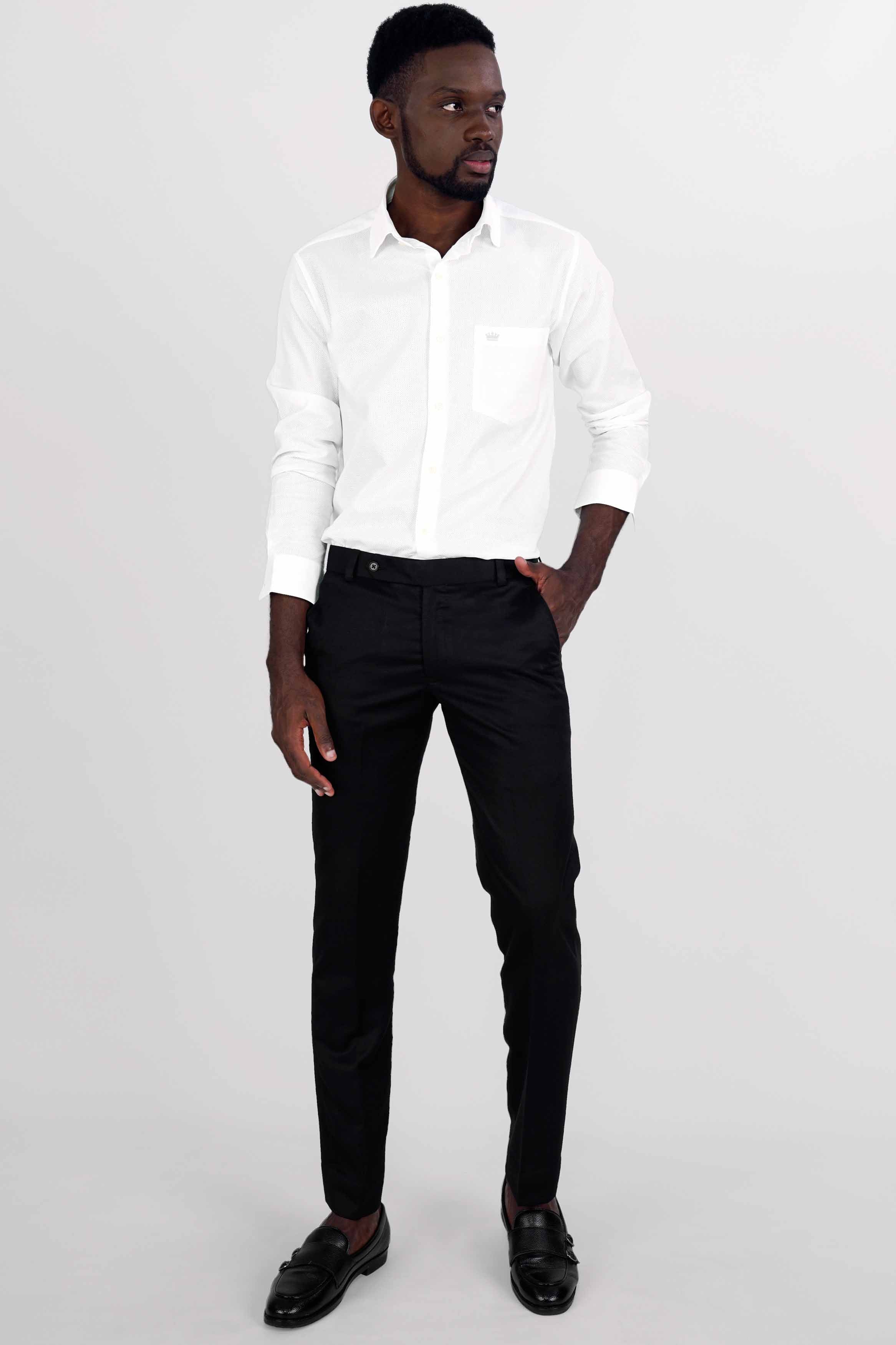 Bright White Dobby Textured Premium Giza Cotton Shirt