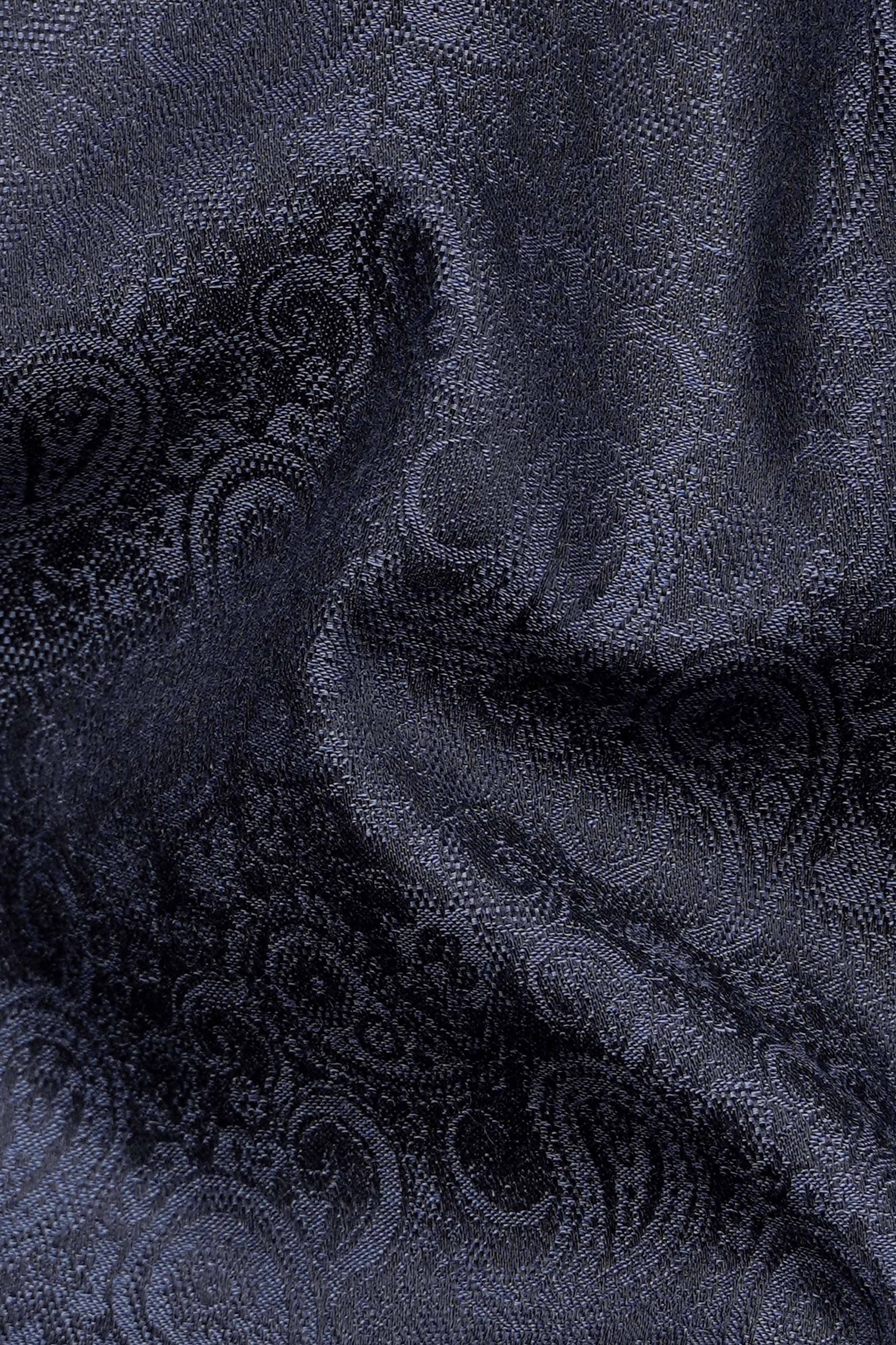 Outer Space Blue and Black Paisley Jacquard Textured Premium Giza Cotton Shirt