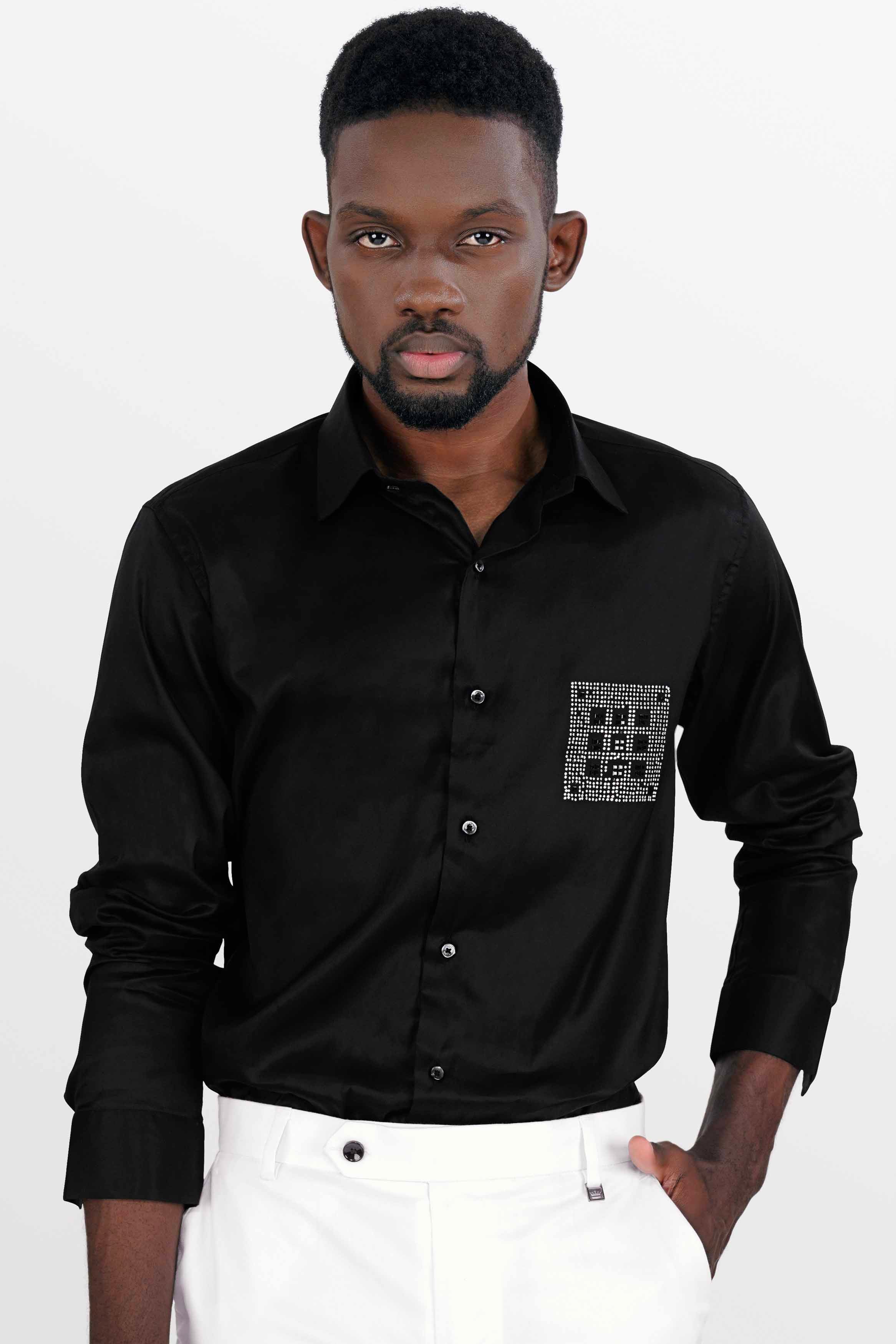 Jade Black Stonework Super Soft Premium Cotton Designer Shirt