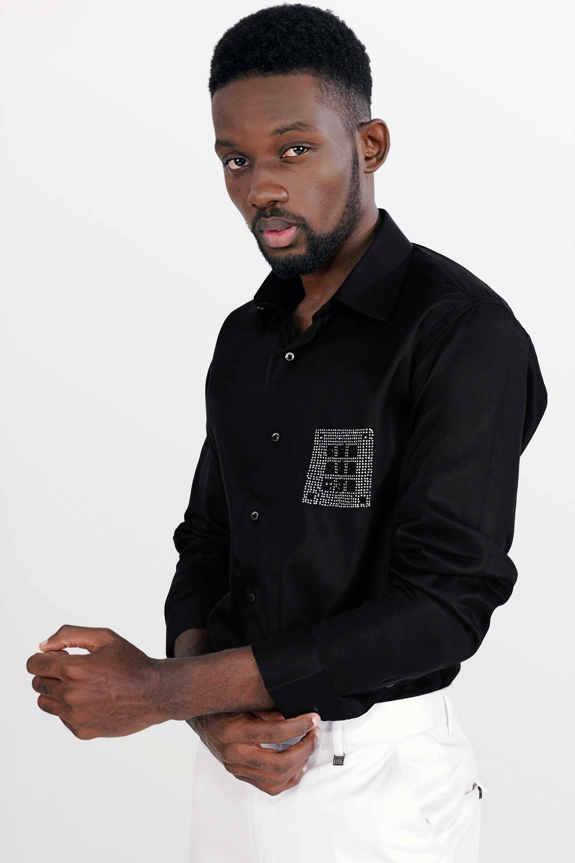 Jade Black Stonework Super Soft Premium Cotton Designer Shirt