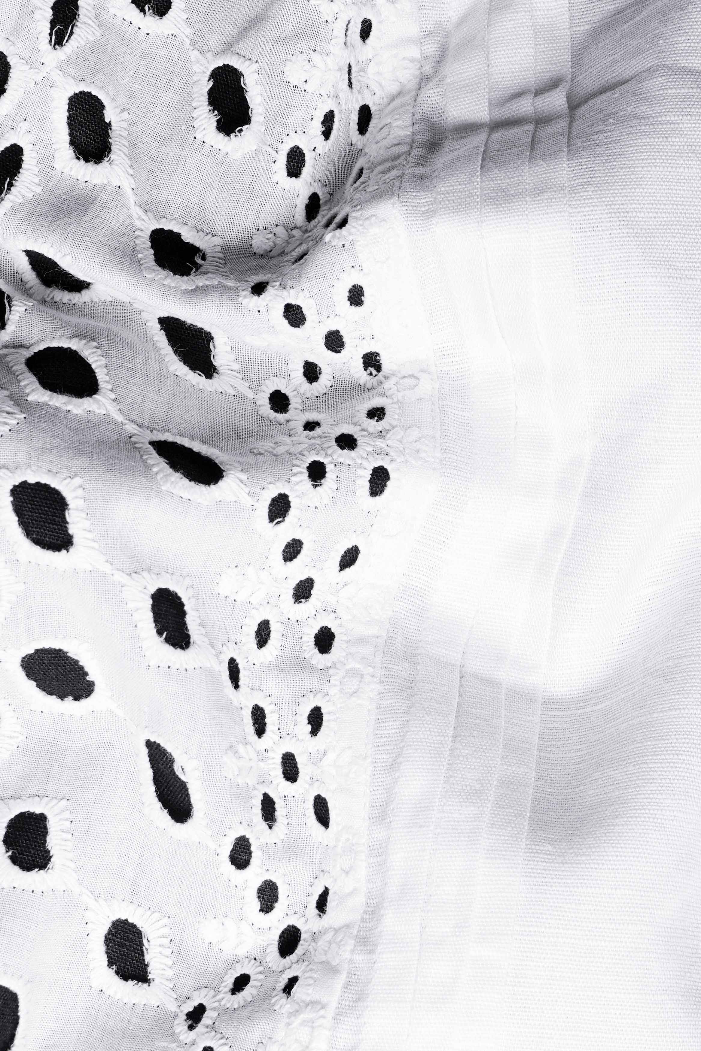 Bright White and Black Cutwork Luxurious Linen Designer Shirt