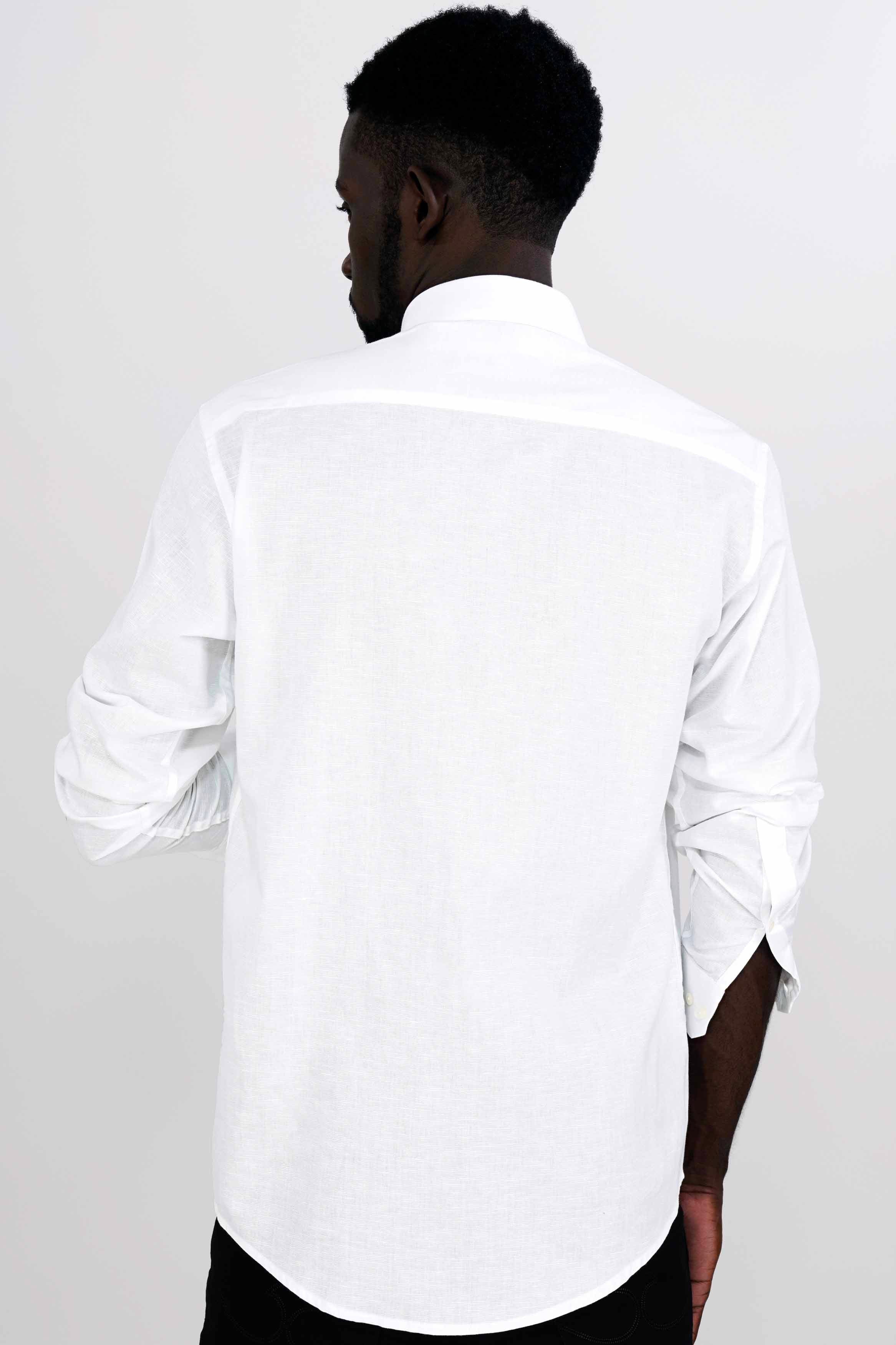 Bright White and Black Cutwork Luxurious Linen Designer Shirt